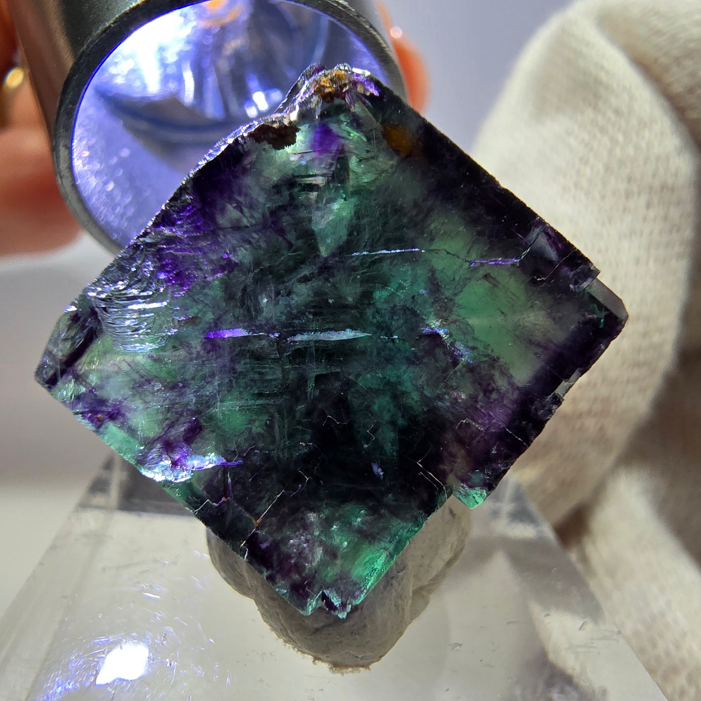 Clear Phantom Fluorite Cube Specimen zonal green purple Okorusu, Namibia 24*23*14mm