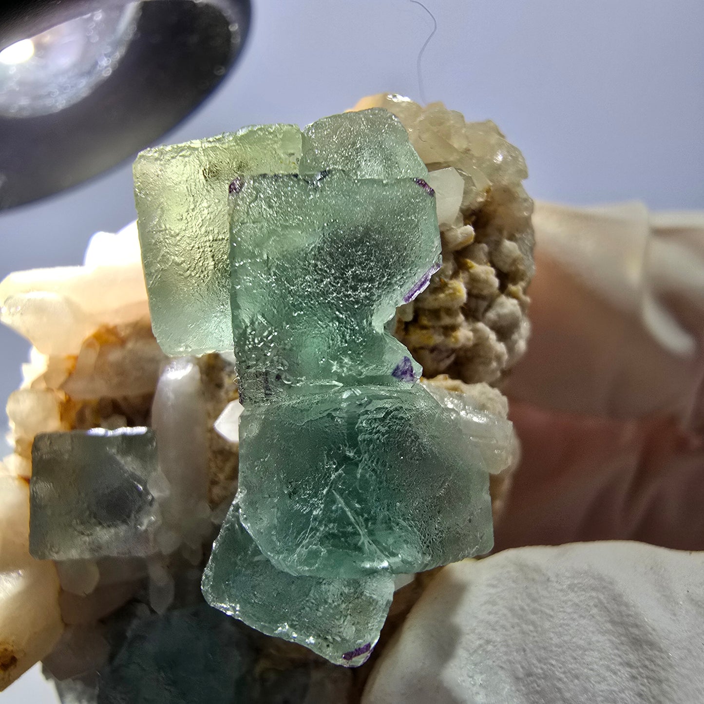 Rare cube de fluorite fantôme, spécimen de quartz vert Brandberg, Namibie, 57 x 33 x 37 mm