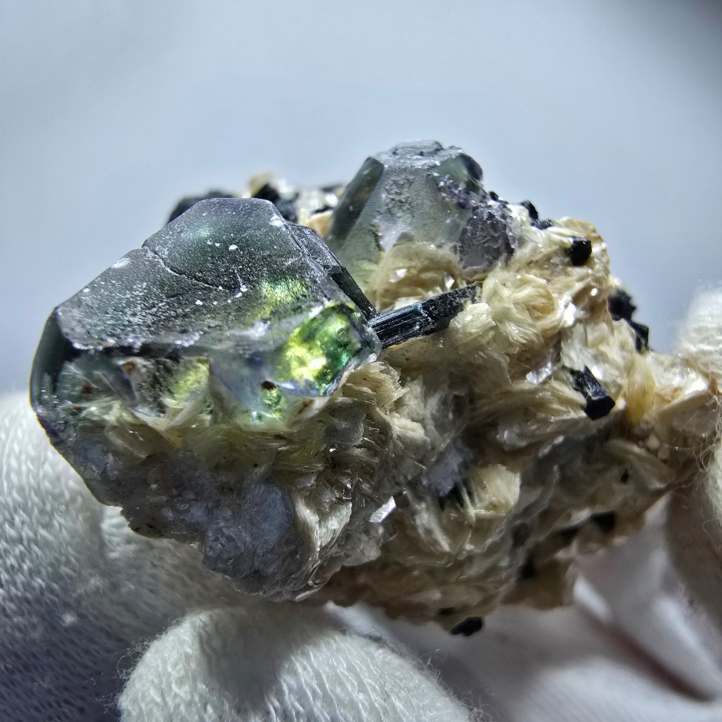 Phantom fluorite hexagonal, Schörl tourmaline, muscovite Erongo, Namibia 48*46*35mm