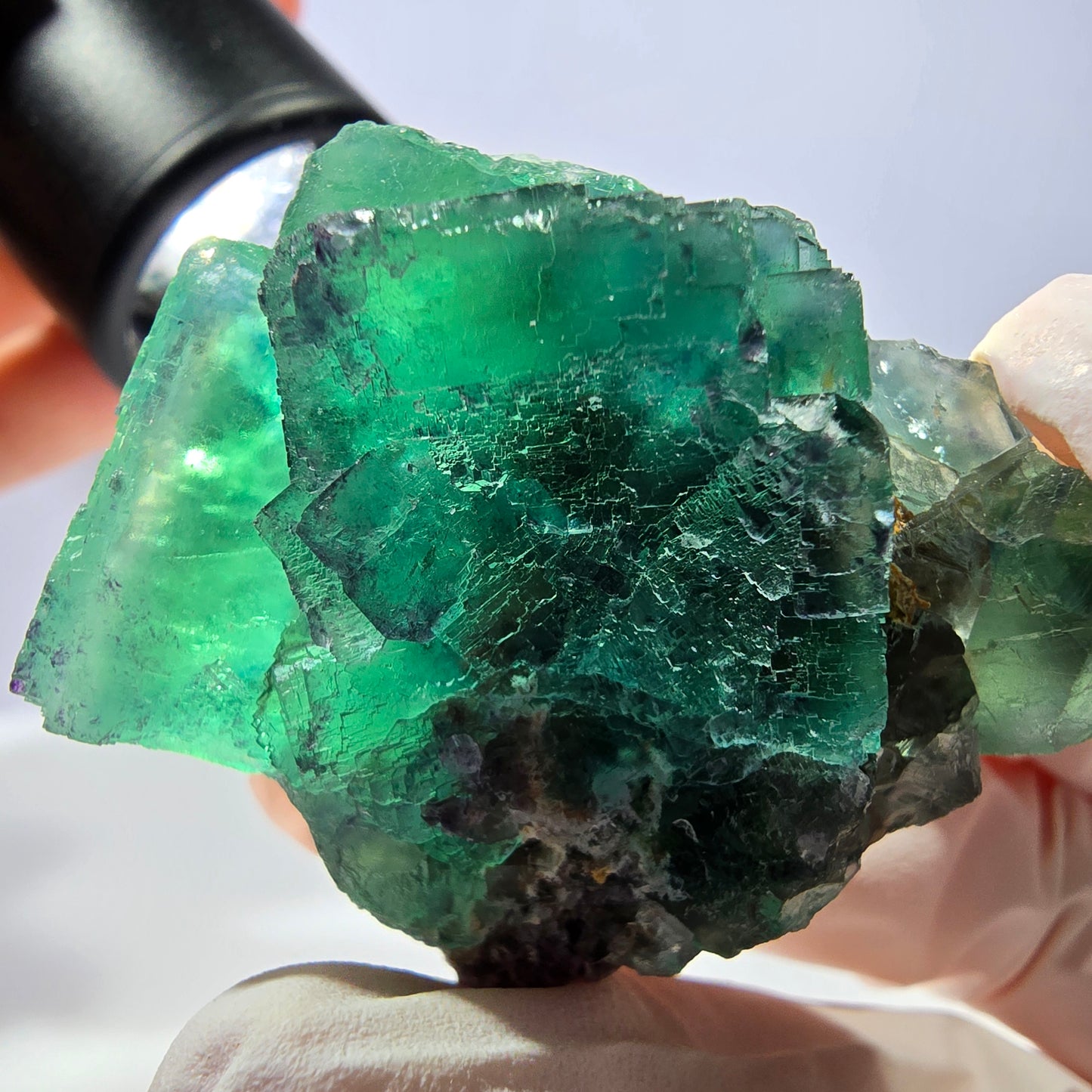 Spécimen de cube de fluorite fantôme transparente, vert parqueté, Okorusu, Namibie, 53 x 40 x 30 mm