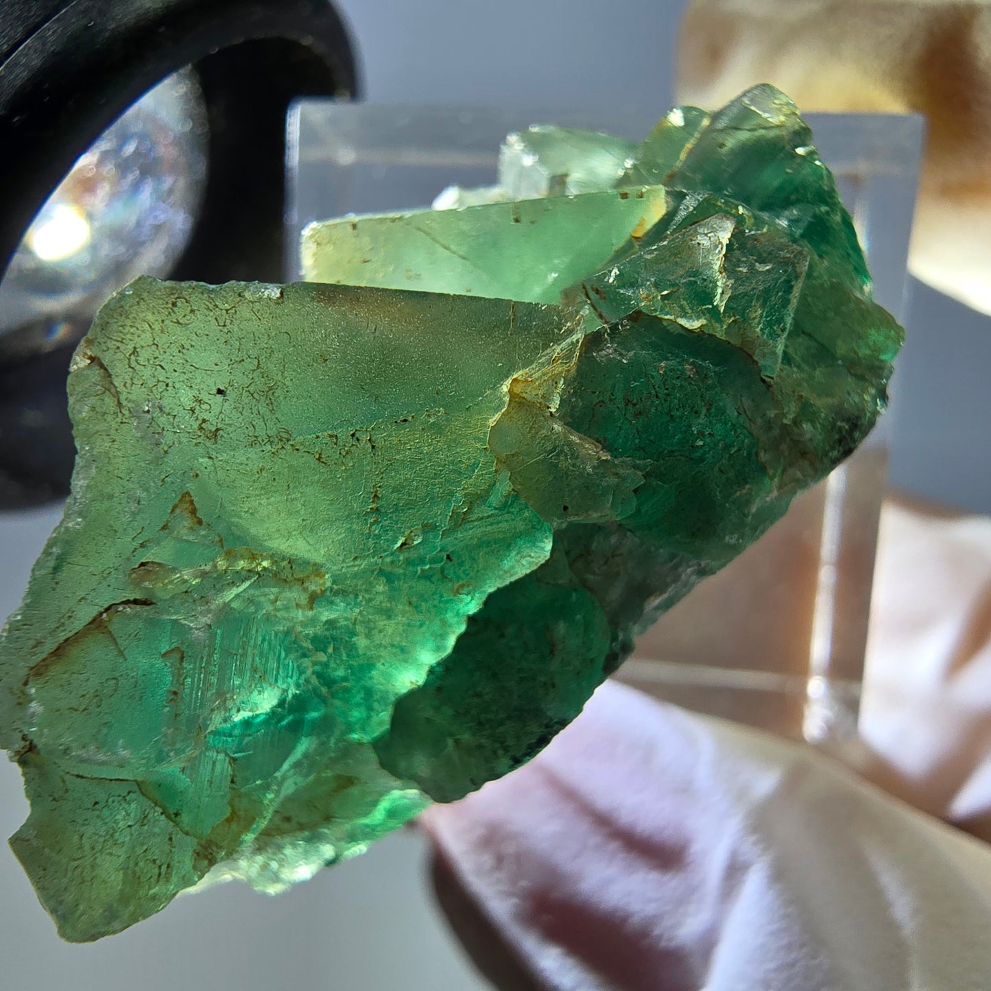 Spécimen de cube de fluorite fantôme, vert violet, Okorusu, Namibie, 35 x 19 x 19 mm