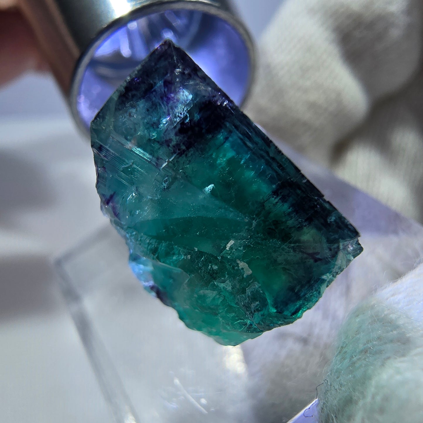 Rare cube de fluorite fantôme, vert violet zonal Okorusu, Namibie 22 x 22 x 12 mm
