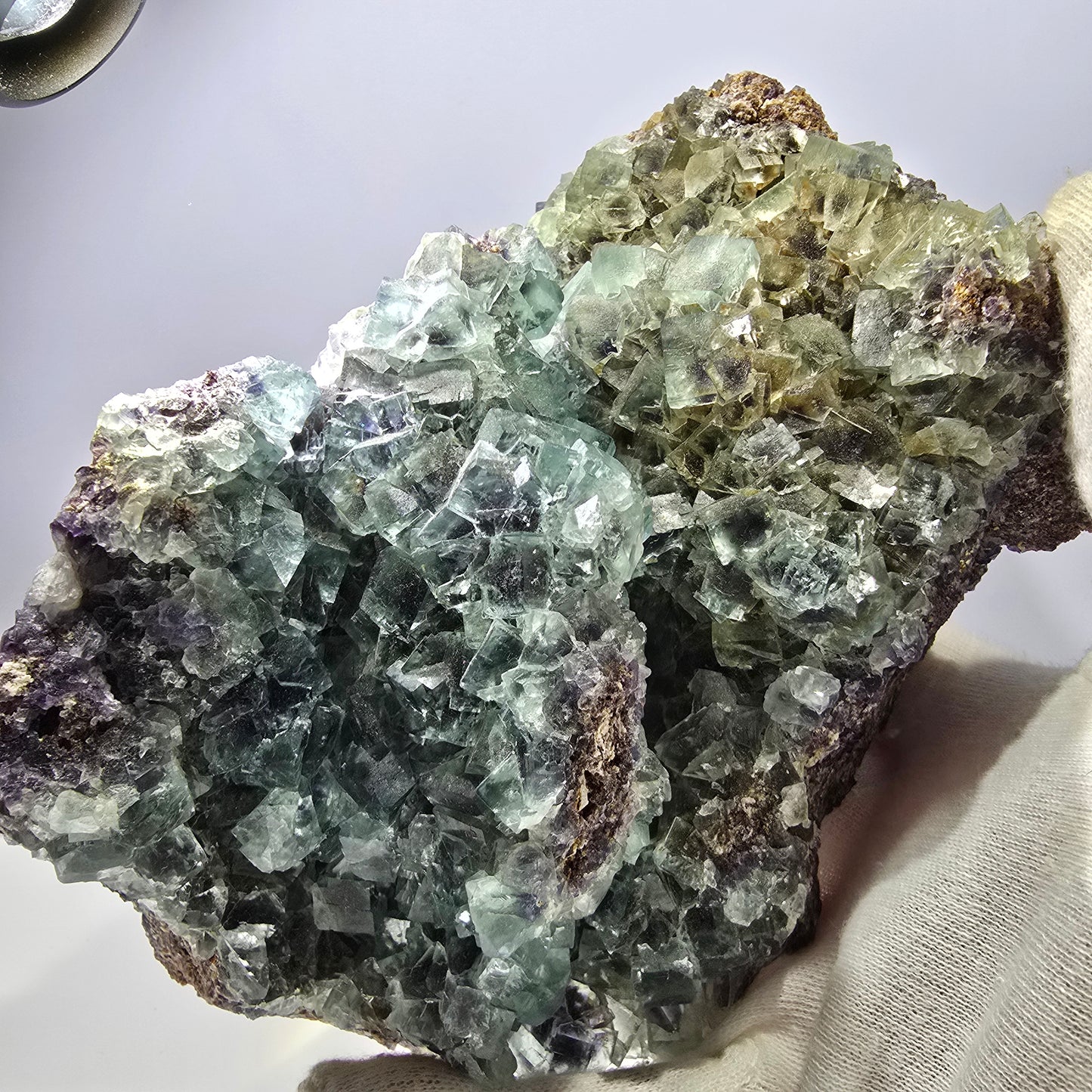 Spécimen de cube de fluorite fantôme XL, parqueté, vert violet Okorusu, Namibie 181*124*74mm