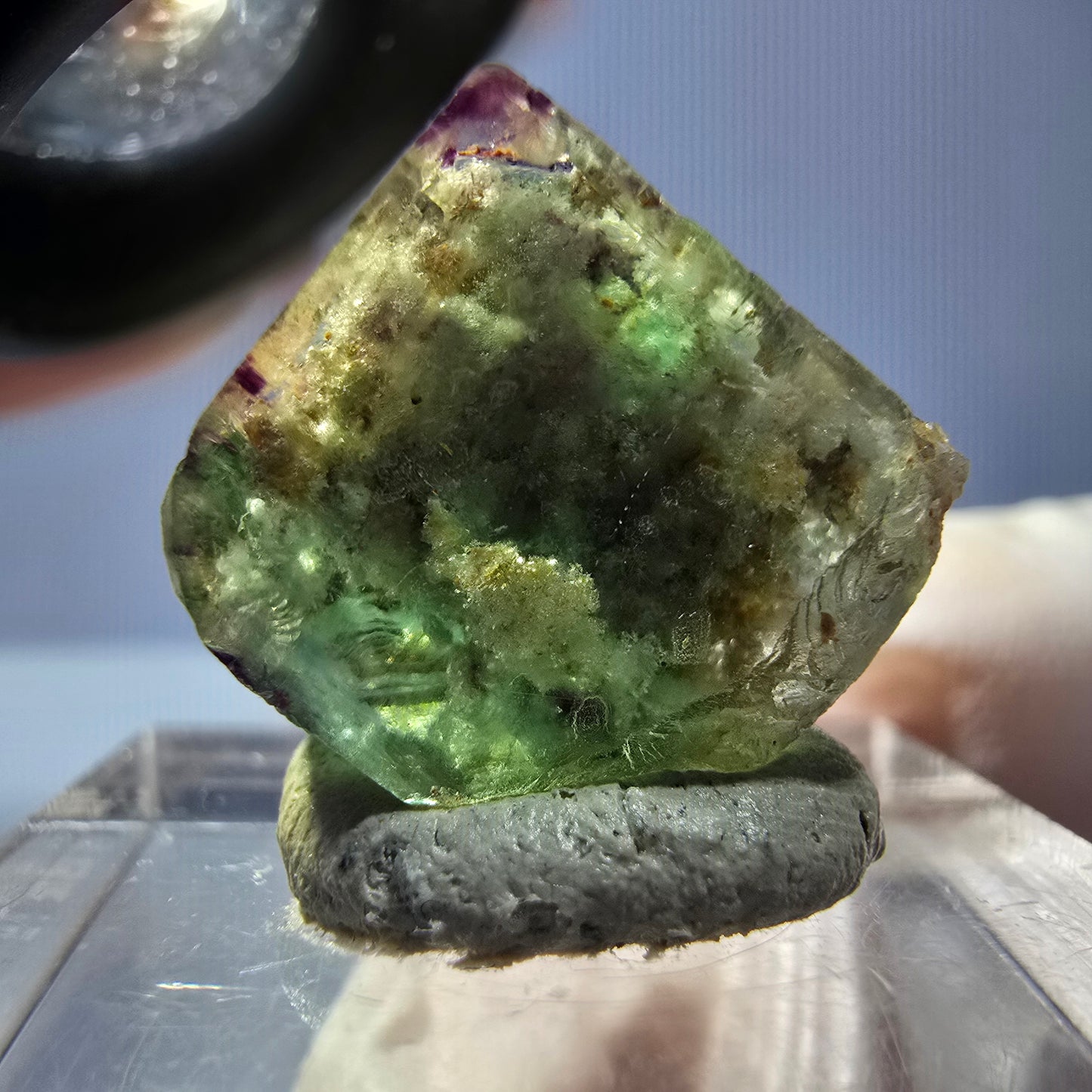 Cube de fluorite fantôme transparente parquetée, vert Okorusu, Namibie 15 x 14 x 12 mm