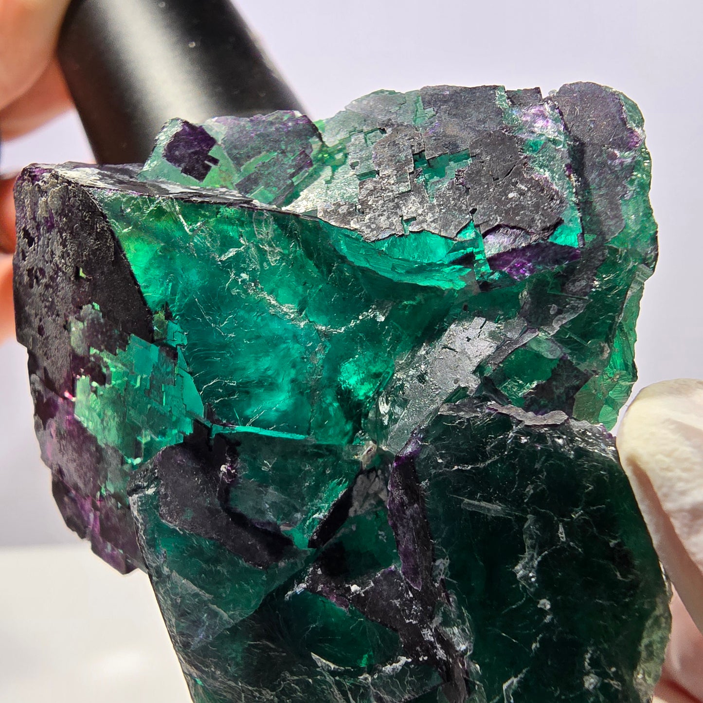 Spécimen de cube de fluorite fantôme vert violet zonal 11:11 Angel Pocket, Namibie 69*53*40mm