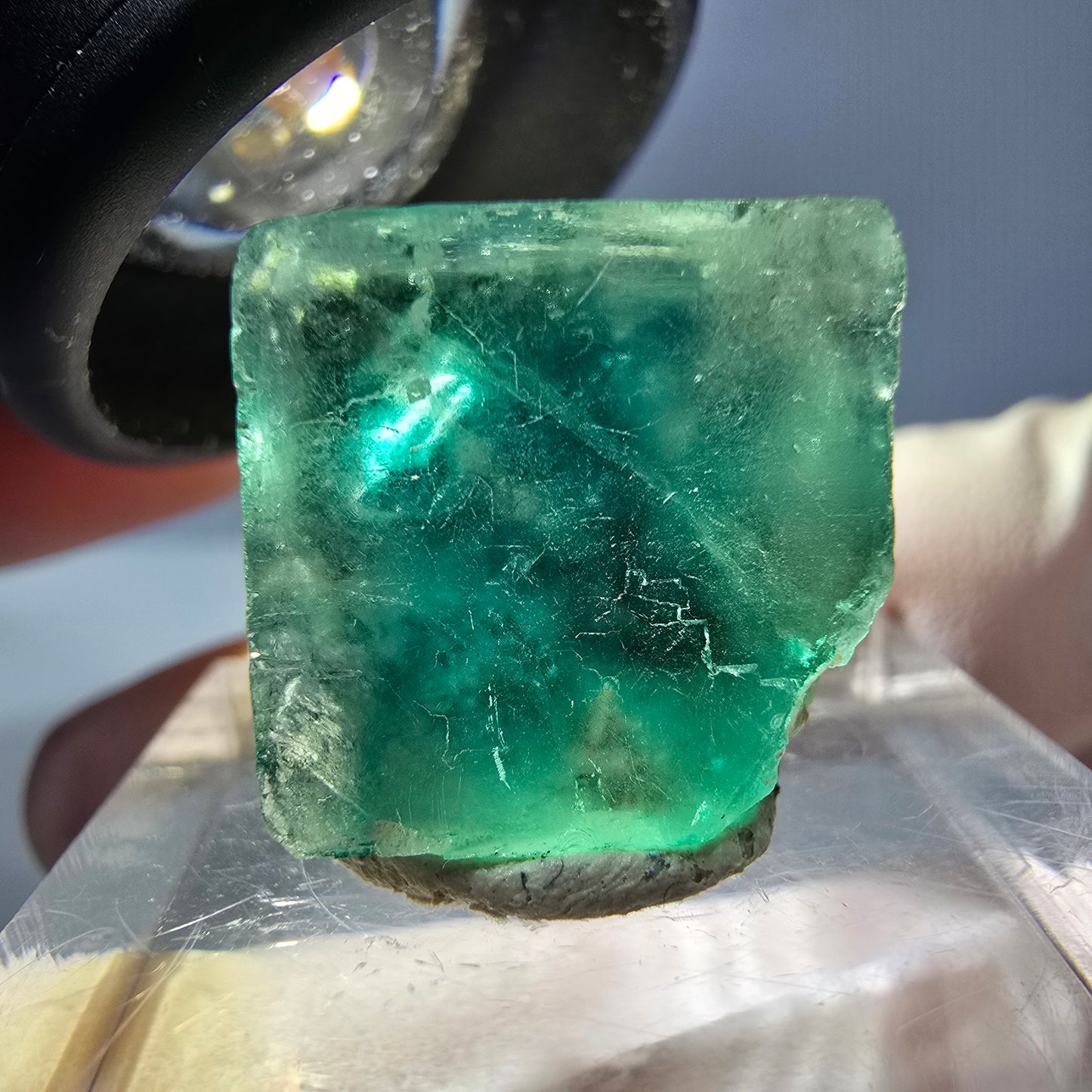 Cube de fluorite fantôme transparente parquetée, vert Okorusu, Namibie 15 x 15 x 13 mm