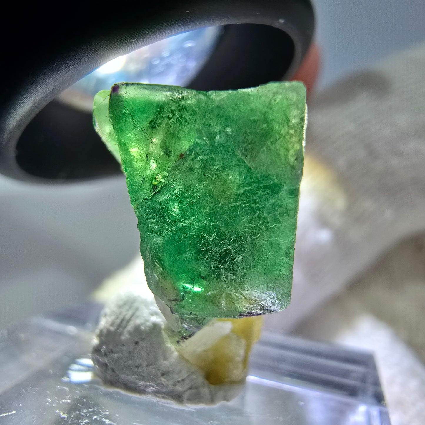 Cube de fluorite fantôme zonal, spécimen de muscovite, Erongo, Namibie, 19 x 13 x 11 mm