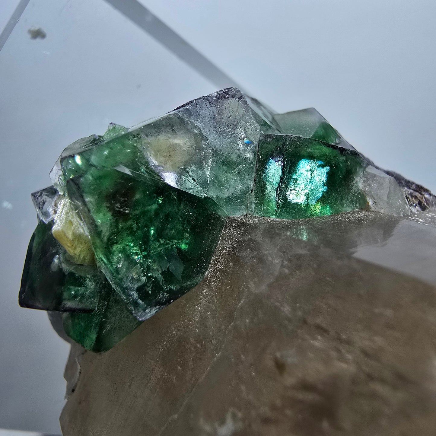 Phantom Fluorit, Rauchquarz, Hyalit, Schörl Turmalin Erongo, Namibia 58*41*26mm