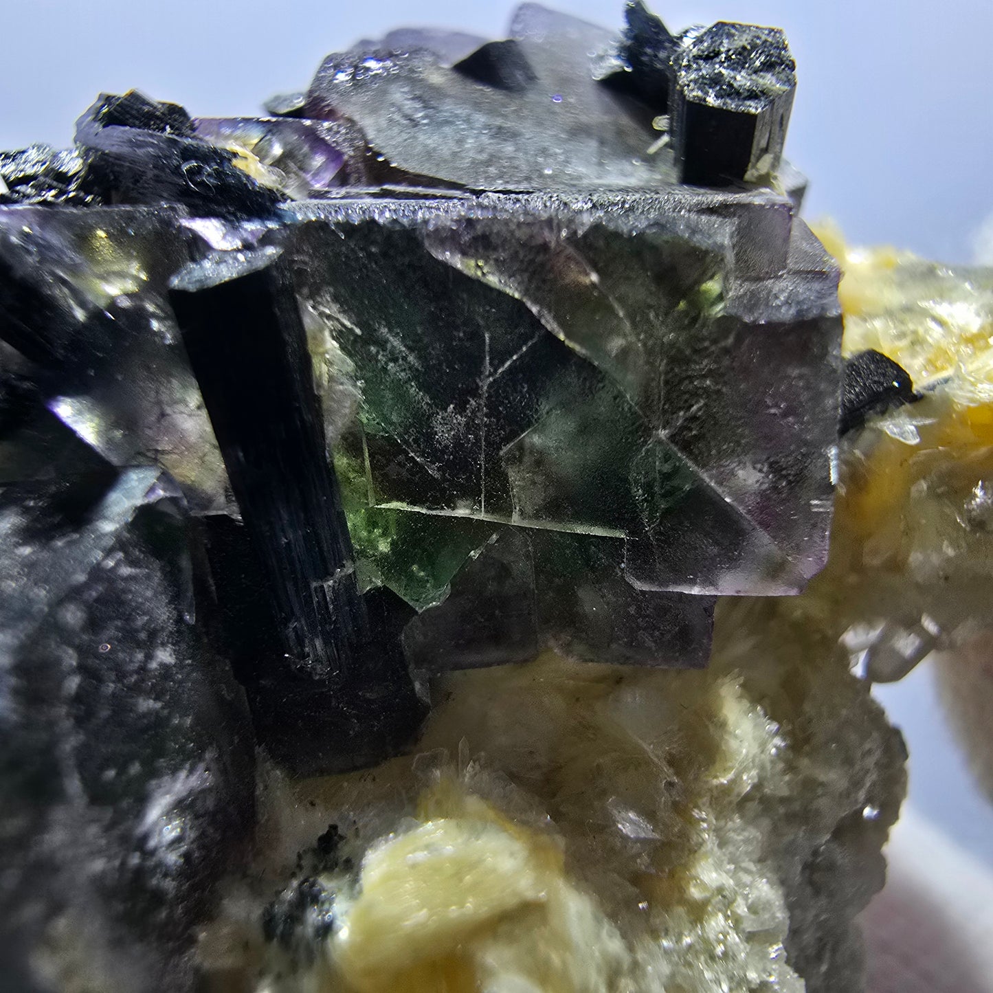 Colorful Phantom Fluorite Cubes Schorl Tourmaline Muscovite Erongo, Namibia 52*50*35mm