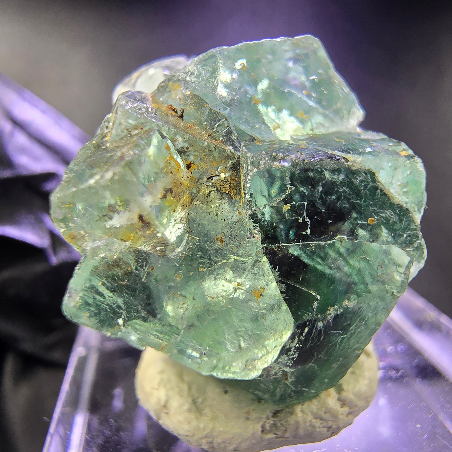 Klare Phantom Fluorit XX Würfel Stufe grün lila 23*19*17mm aus Okorusu, Namibia