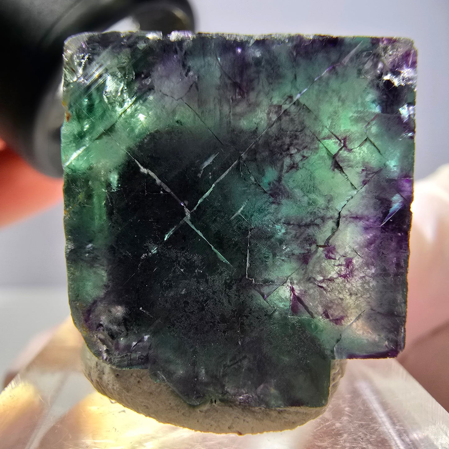 Phantom Fluorite cube parquetted, green purple Okorusu, Namibia 22*21*20mm