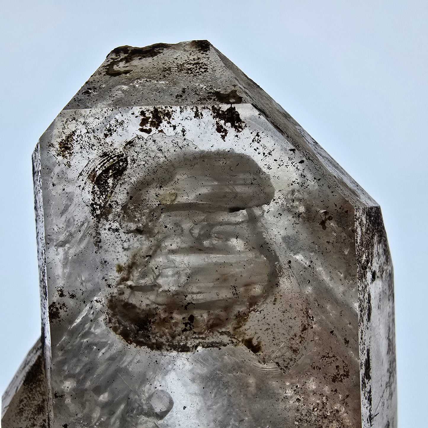 Sceptre de fenêtre Enhydro en quartz fumé, grande bulle, poche Saint-Valentin, Namibie, 88 x 64 x 36 mm