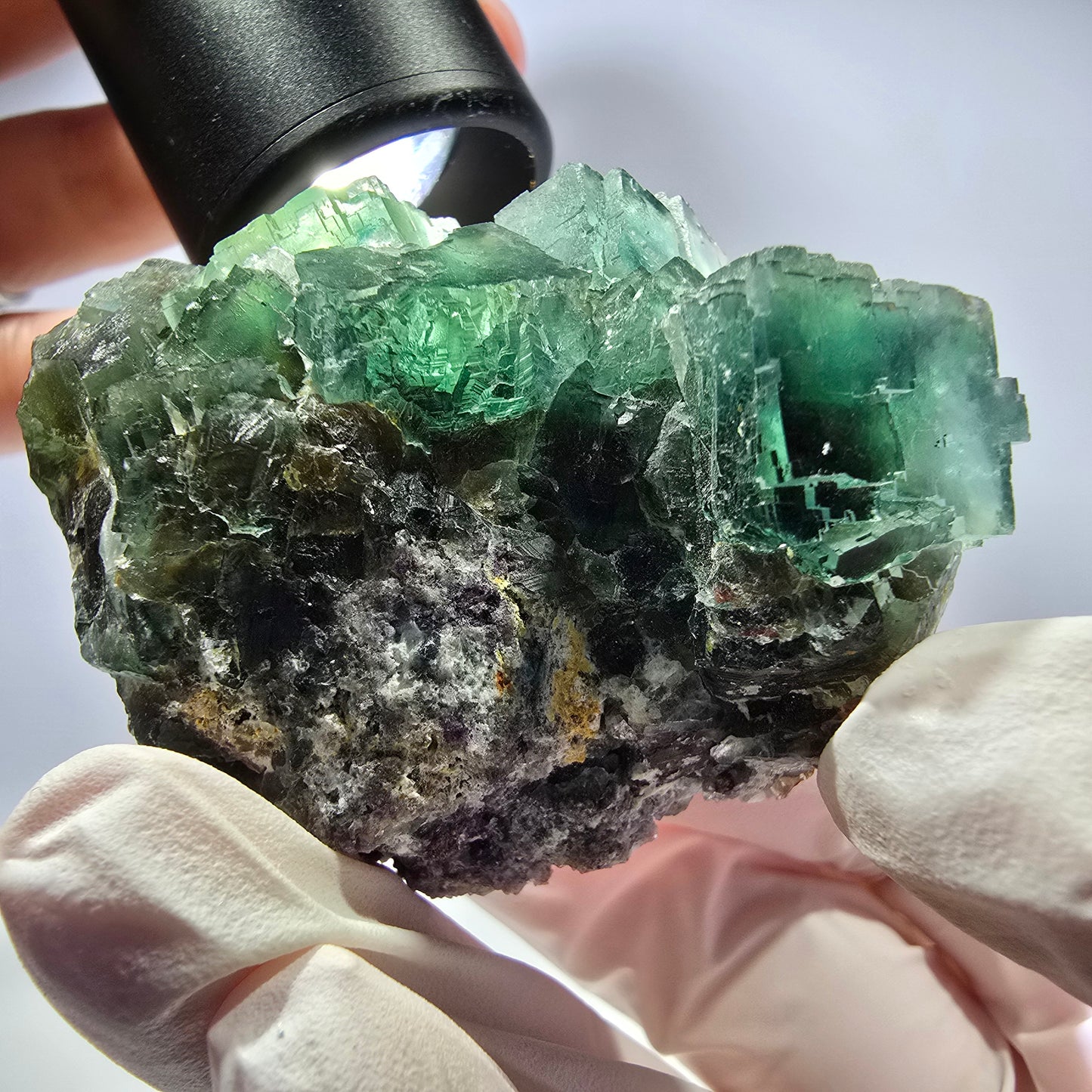 Rare spécimen de cube de fluorite fantôme, parqueté vert Okorusu, Namibie, 61 x 42 x 37 mm
