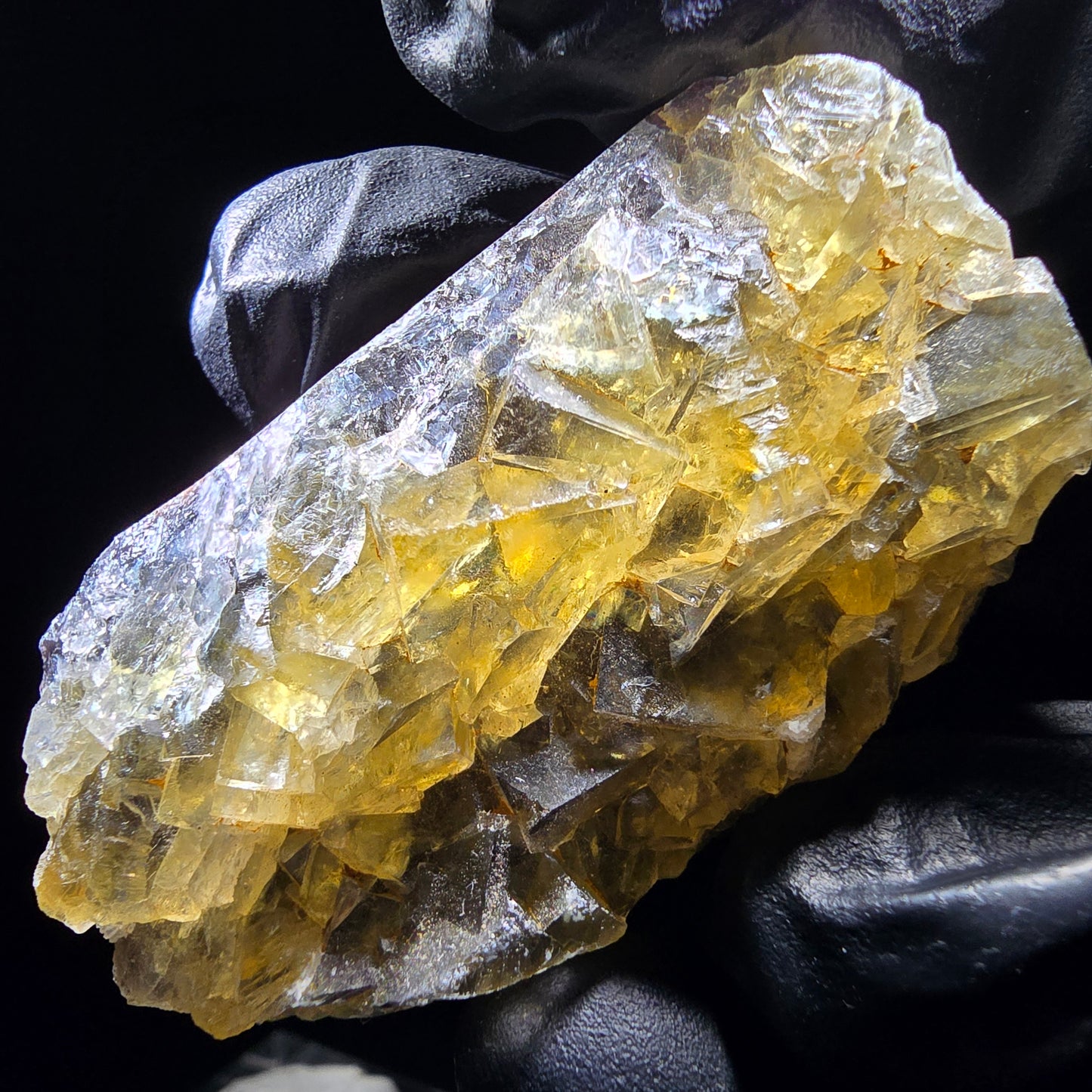 Honey Pocket Phantom Fluorite stage jaune violet Okorusu Namibie 49*27*11mm collection