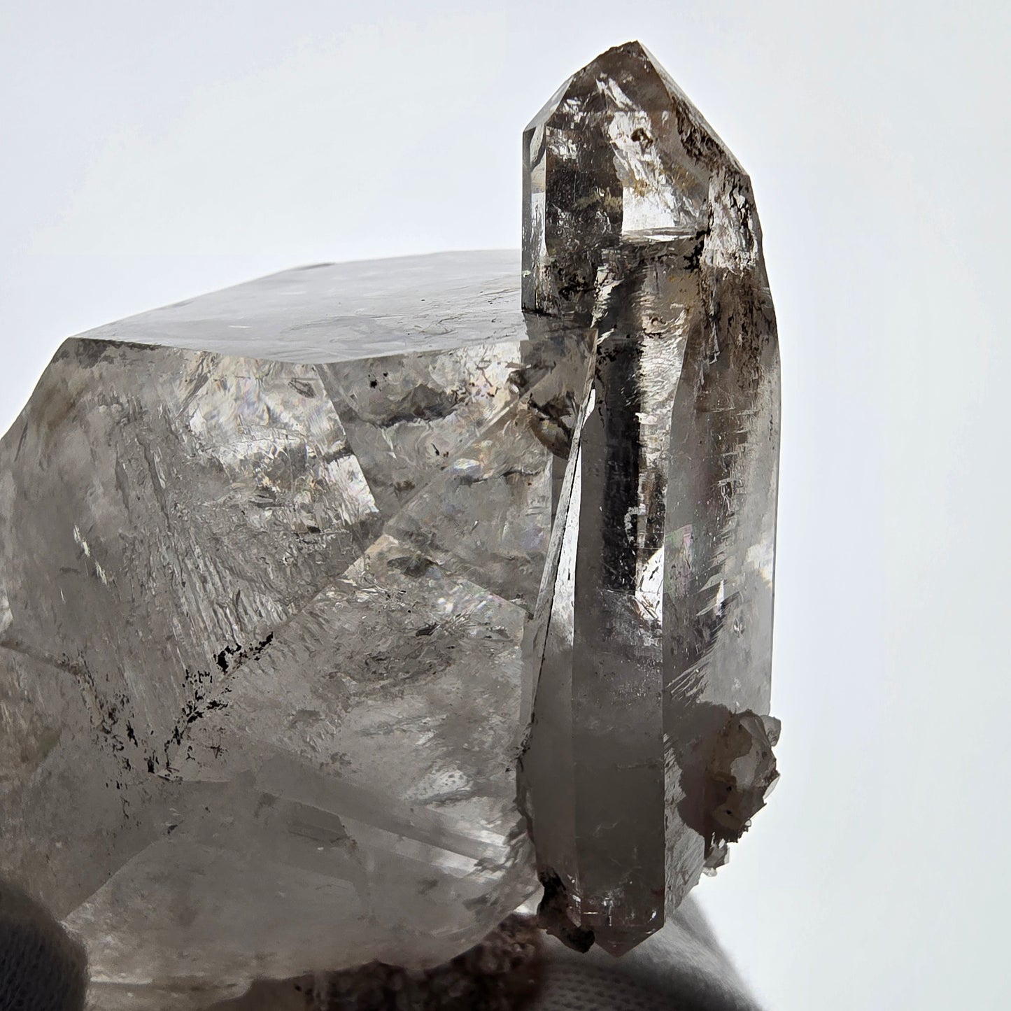Sceptre DT Enhydro Skeleton Smoky Quartz, 2 gobos de poche Bubble Valentine. Namibie 126 x 66 x 50 mm