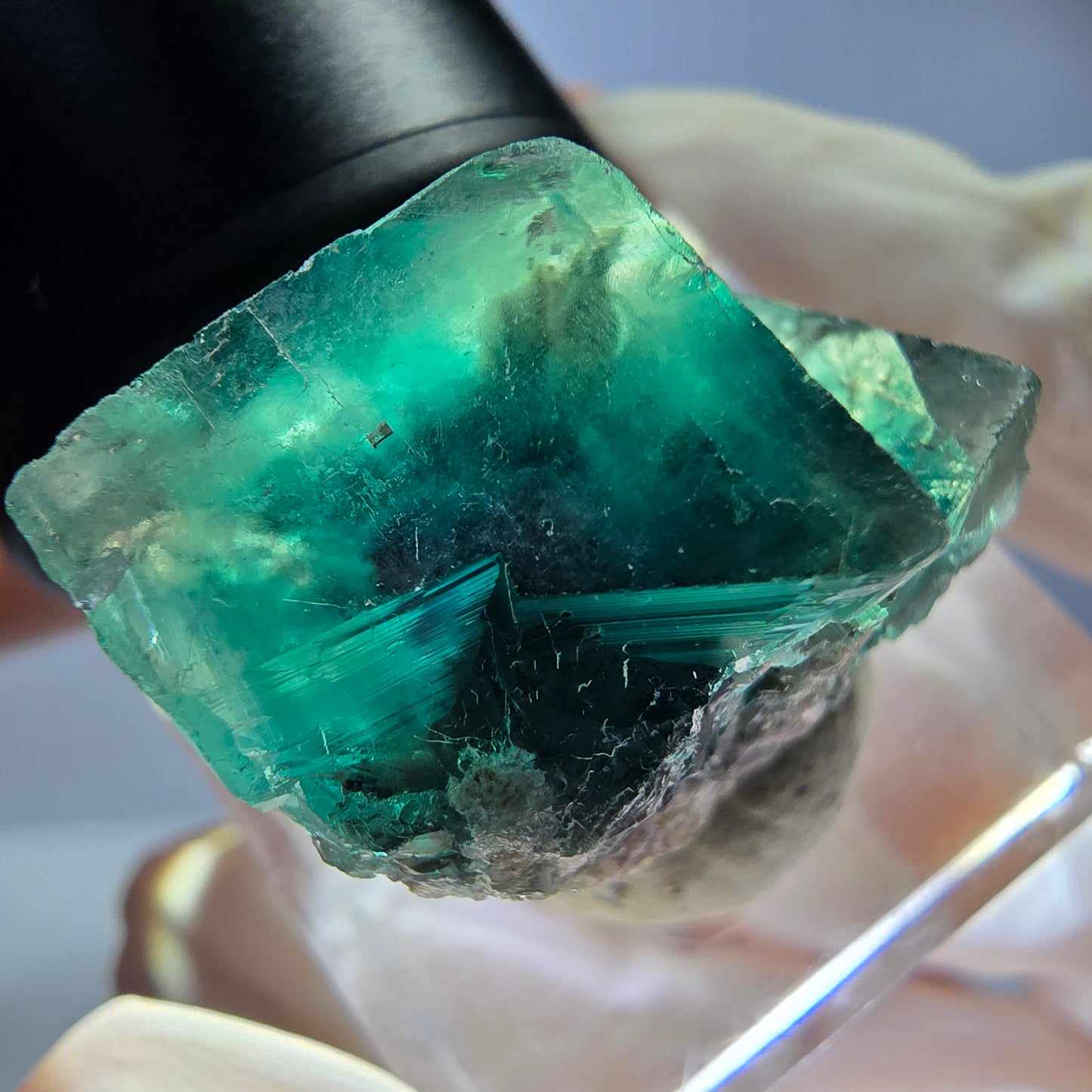 Seltene Phantom Fluorit Würfel Stufe, grün Okorusu, Namibia 23*19*15mm