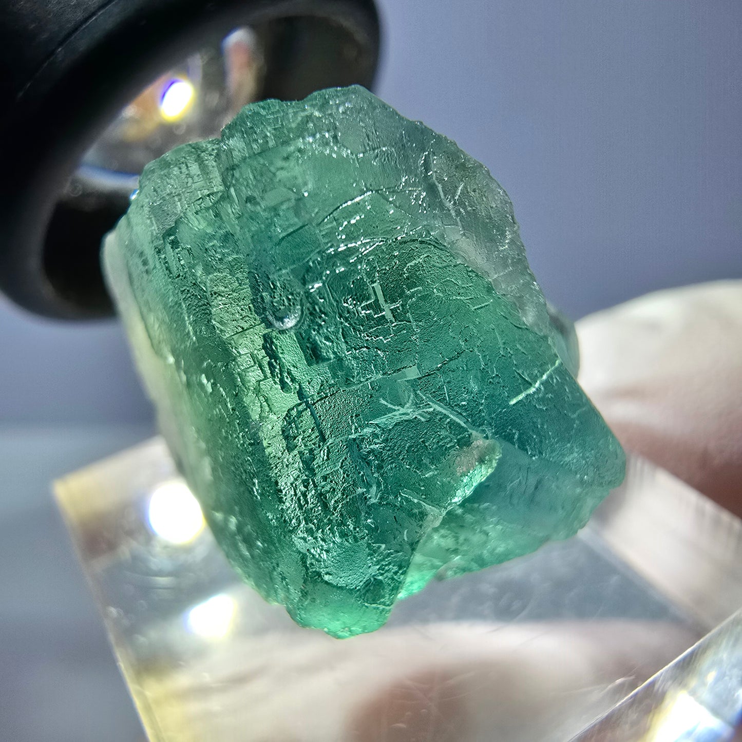 Cube de fluorite fantôme transparente parquetée, vert Okorusu, Namibie 20 x 18 x 17 mm