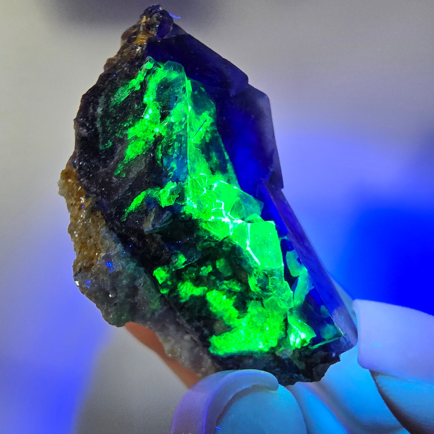 Bunte Phantom Fluorit Würfel Hyalit Muskovit Stufe Erongo, Namibia 51*39*30mm