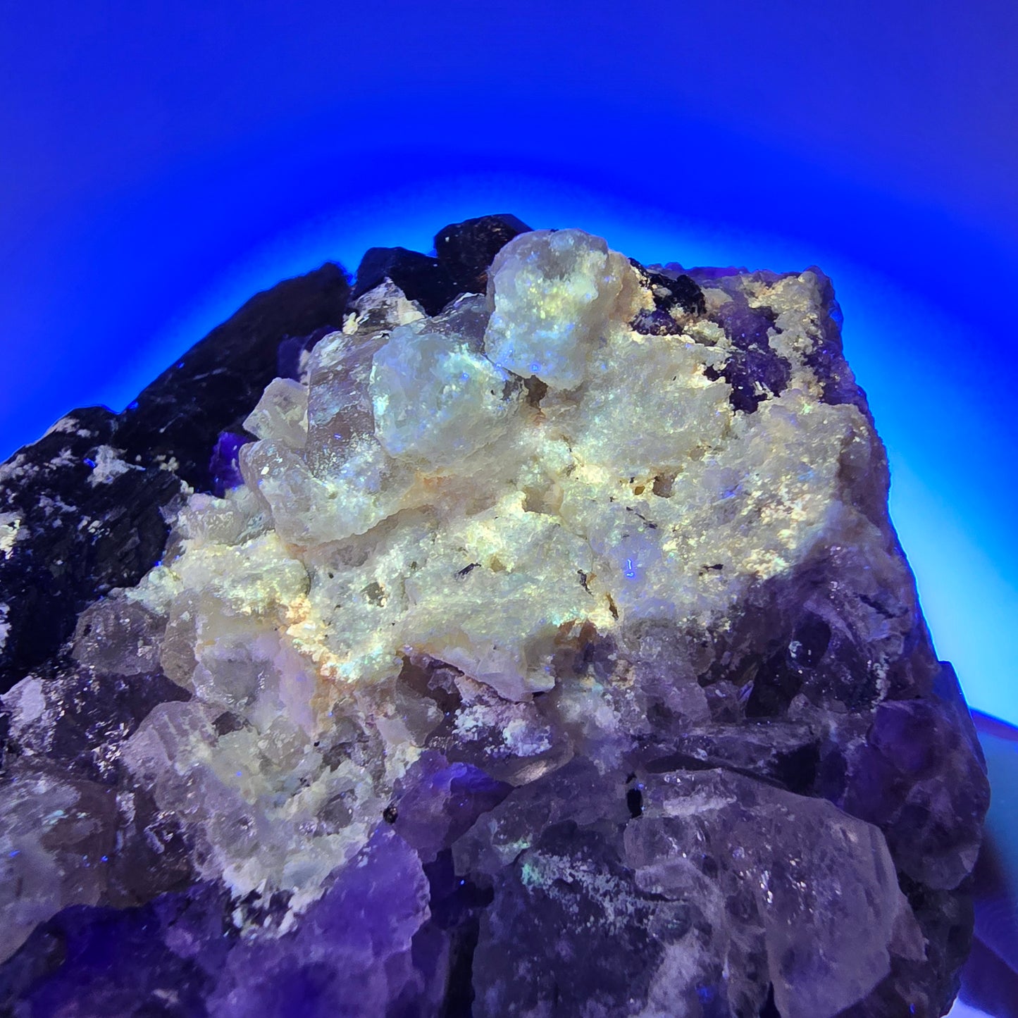 Rare Phantom Fluorite zonal, Schorl Tourmaline Hyalite Erongo, Namibia 79*70*56mm