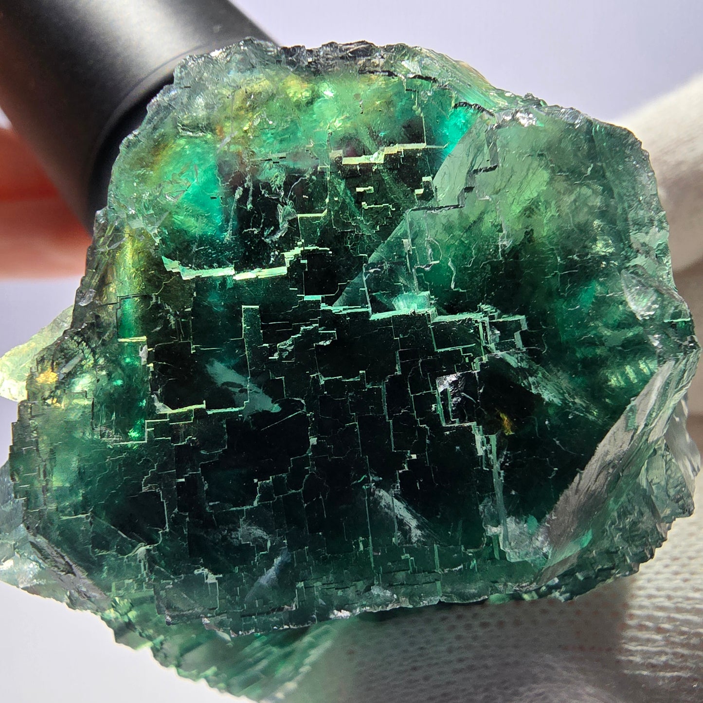Cube de fluorite fantôme parqueté vert violet Okorusu Namibie 65*61*37mm
