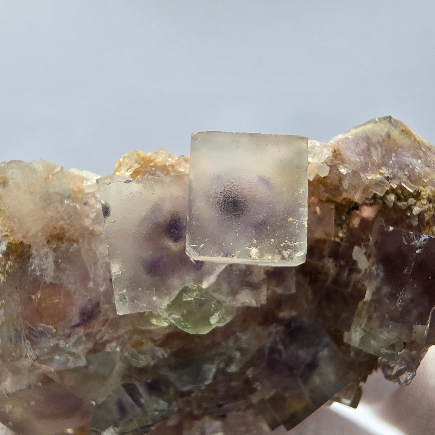 Seltene UV Phantom Fluorit Würfel, Quarz Stufe Brandberg, Namibia 59*39*20mm