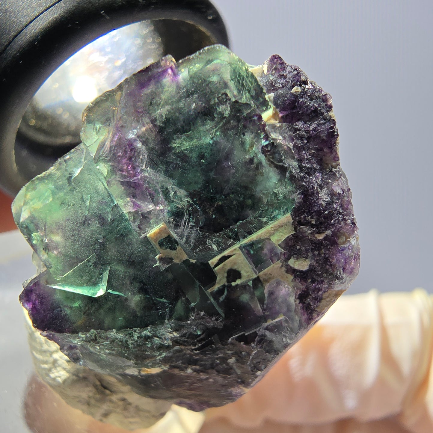 Phantom Fluorit Würfel Stufe, grün lila Okorusu, Namibia 34*24*17mm