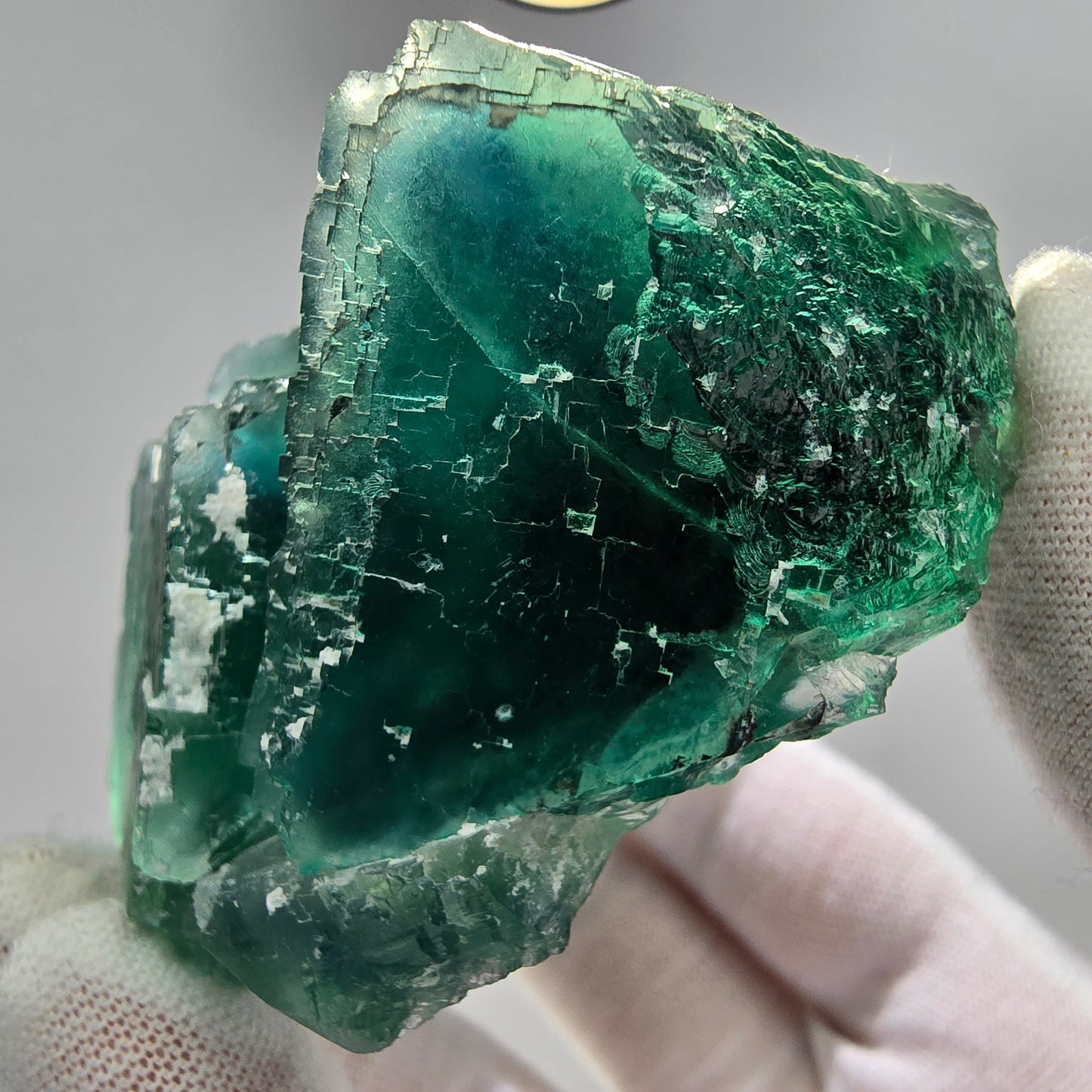 Große Phantom Fluorit Würfel Stufe grün parkettiert Okorusu, Namibia 81*68*35mm