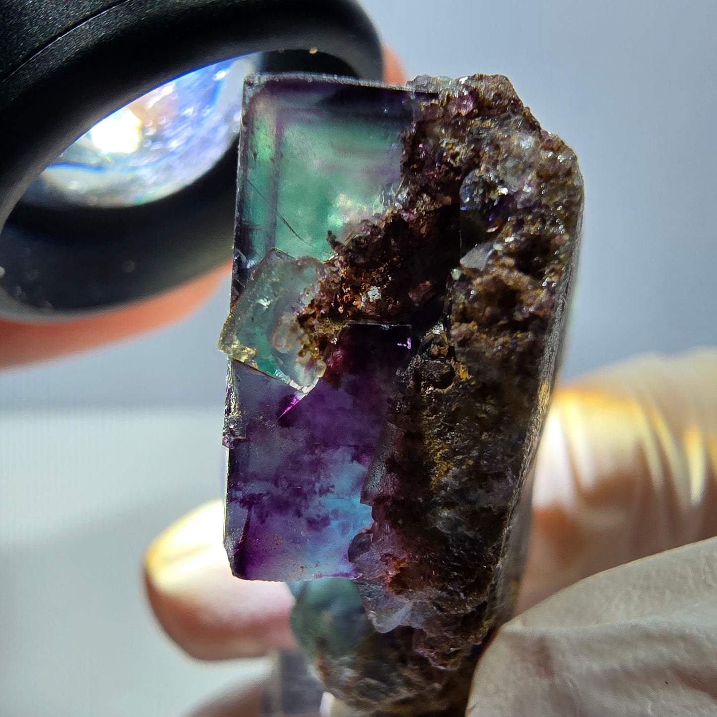 Phantom Fluorit Würfel Stufe, parkettiert grün lila Okorusu, Namibia 43*28*18mm