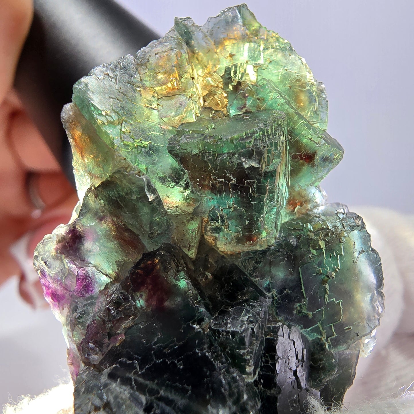 Rare spécimen de cube de fluorite fantôme, parqueté vert Okorusu, Namibie, 52 x 29 x 18 mm