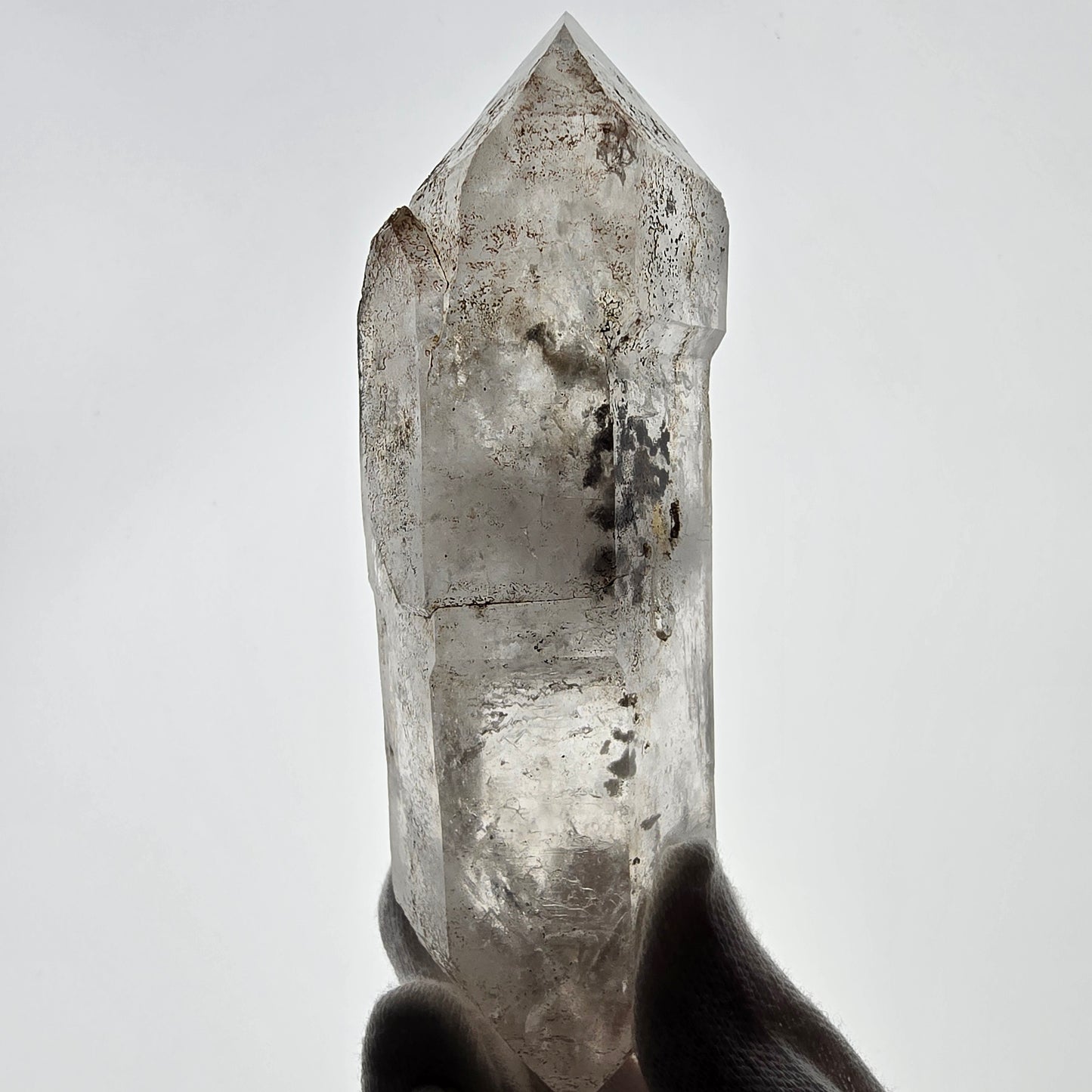 Quartz fumé squelette Enhydro DT UV Calcite, grosse bulle Valentine Pocket Namibie 134*45*37mm