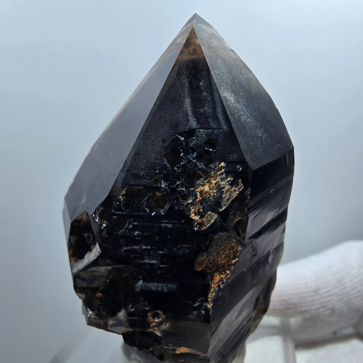 Sceptre de poche en quartz fumé squelette fantôme lémurien, Goboboseb de la Saint-Valentin, Namibie, 66 x 41 x 36 mm