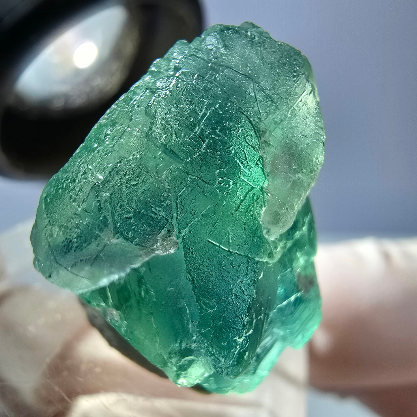 Cube de fluorite fantôme transparente parquetée, vert Okorusu, Namibie 20 x 18 x 17 mm