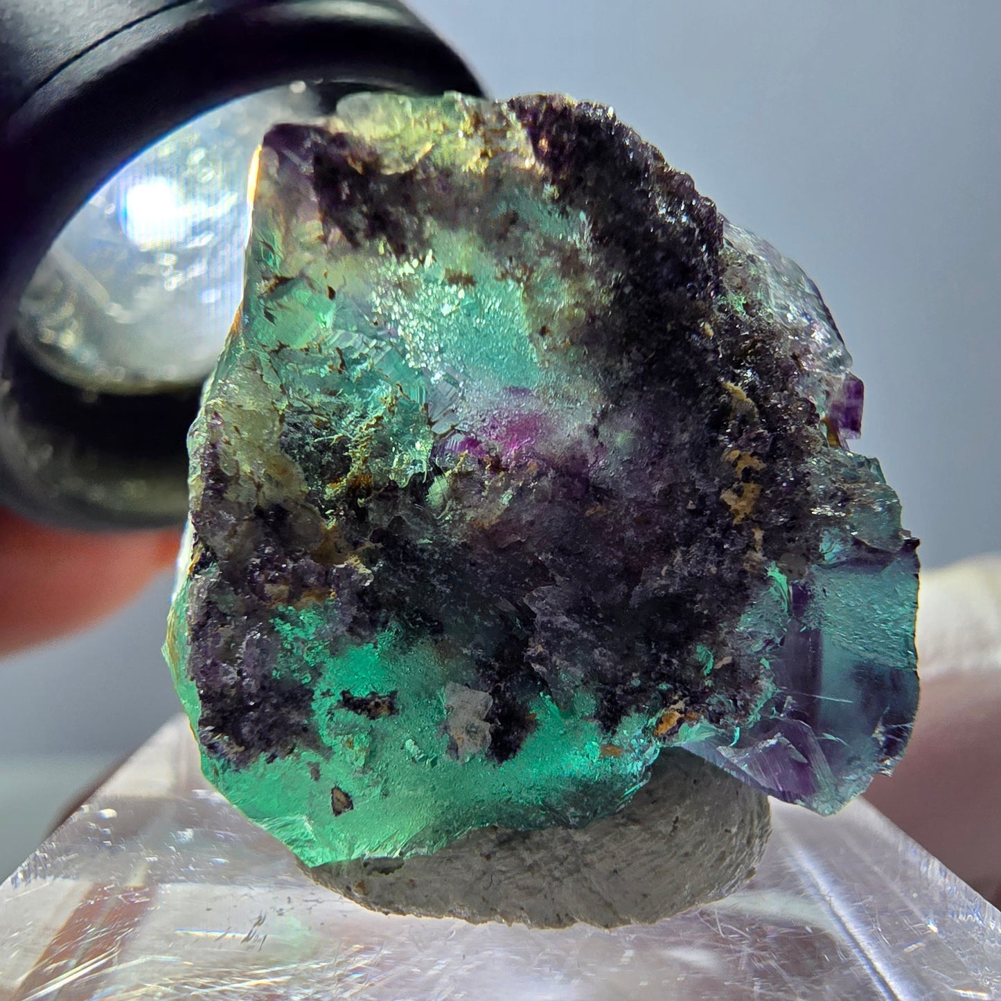 Spécimen de cube de fluorite fantôme, parqueté vert violet Okorusu, Namibie 22*22*18 mm