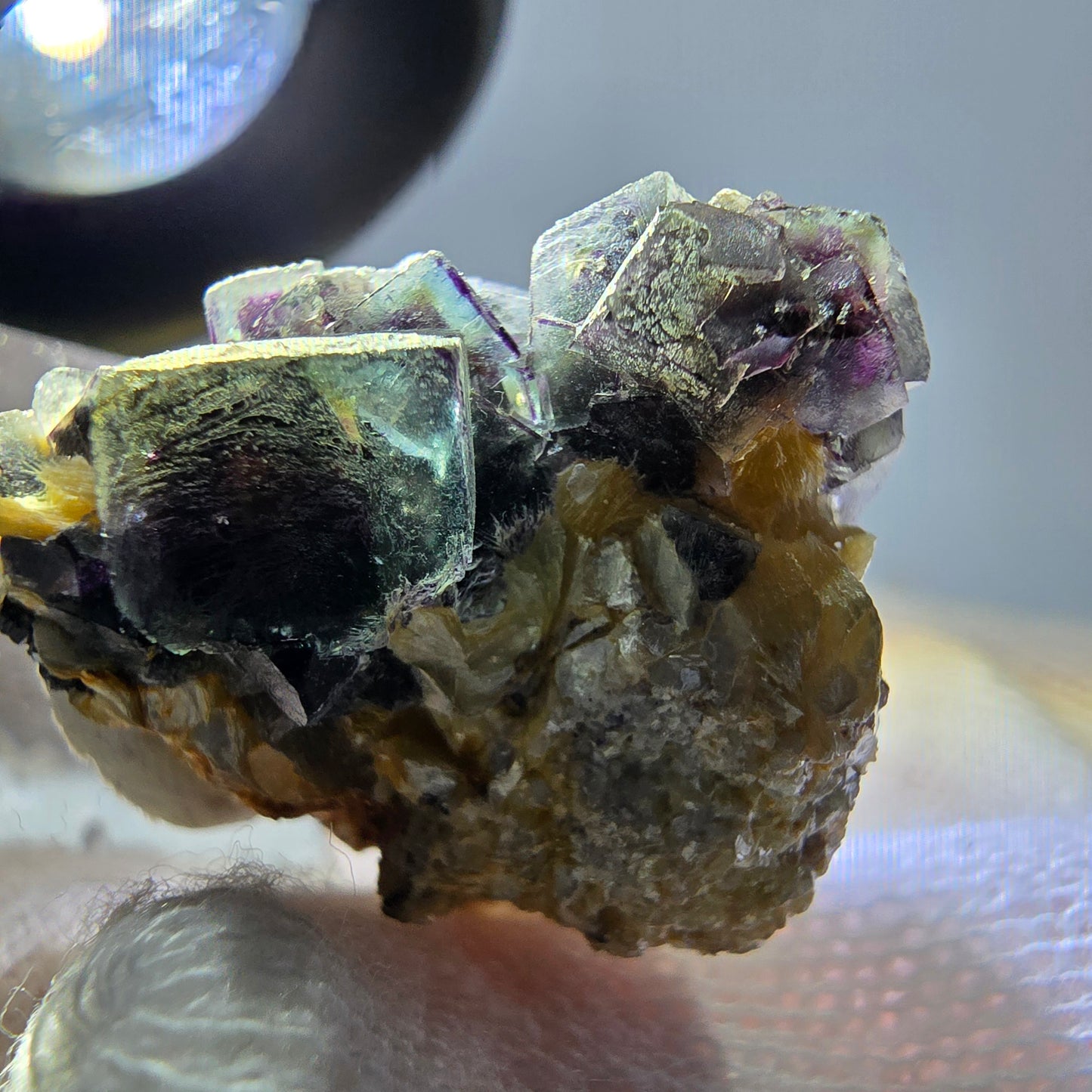 Cubes de fluorite fantôme colorés, spécimen de muscovite, Erongo, Namibie, 31 x 25 x 23 mm