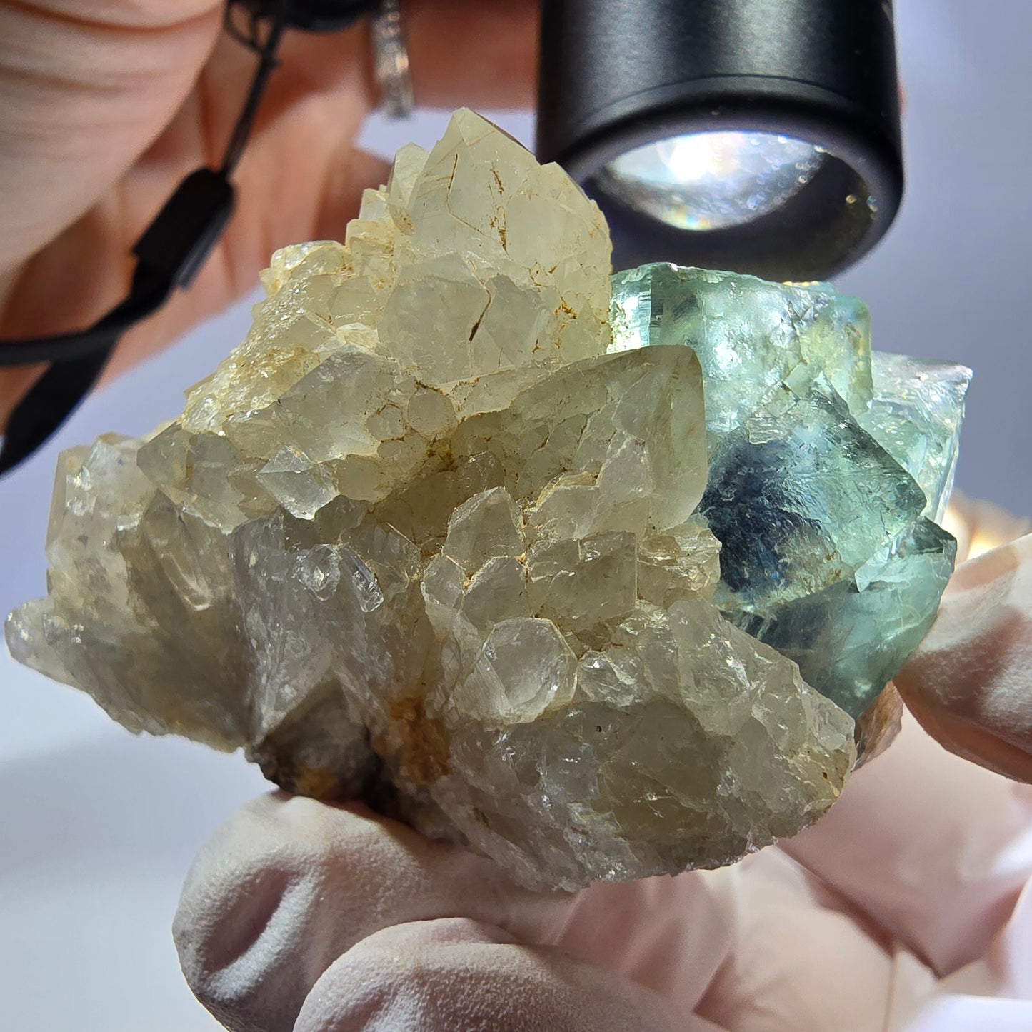 Rare cube de fluorite fantôme, spécimen de quartz vert violet Okorusu Namibie 53*35*38mm