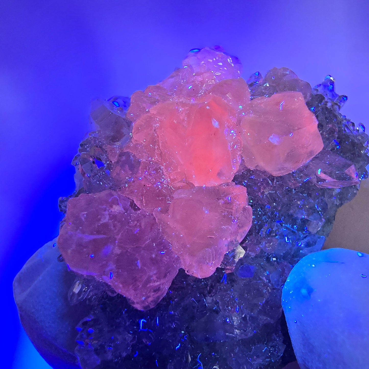 Amas de quartz rare en forme d'étoile de calcite UV, mine Streep, Gobobo, Namibie, 47 x 38 x 21 mm
