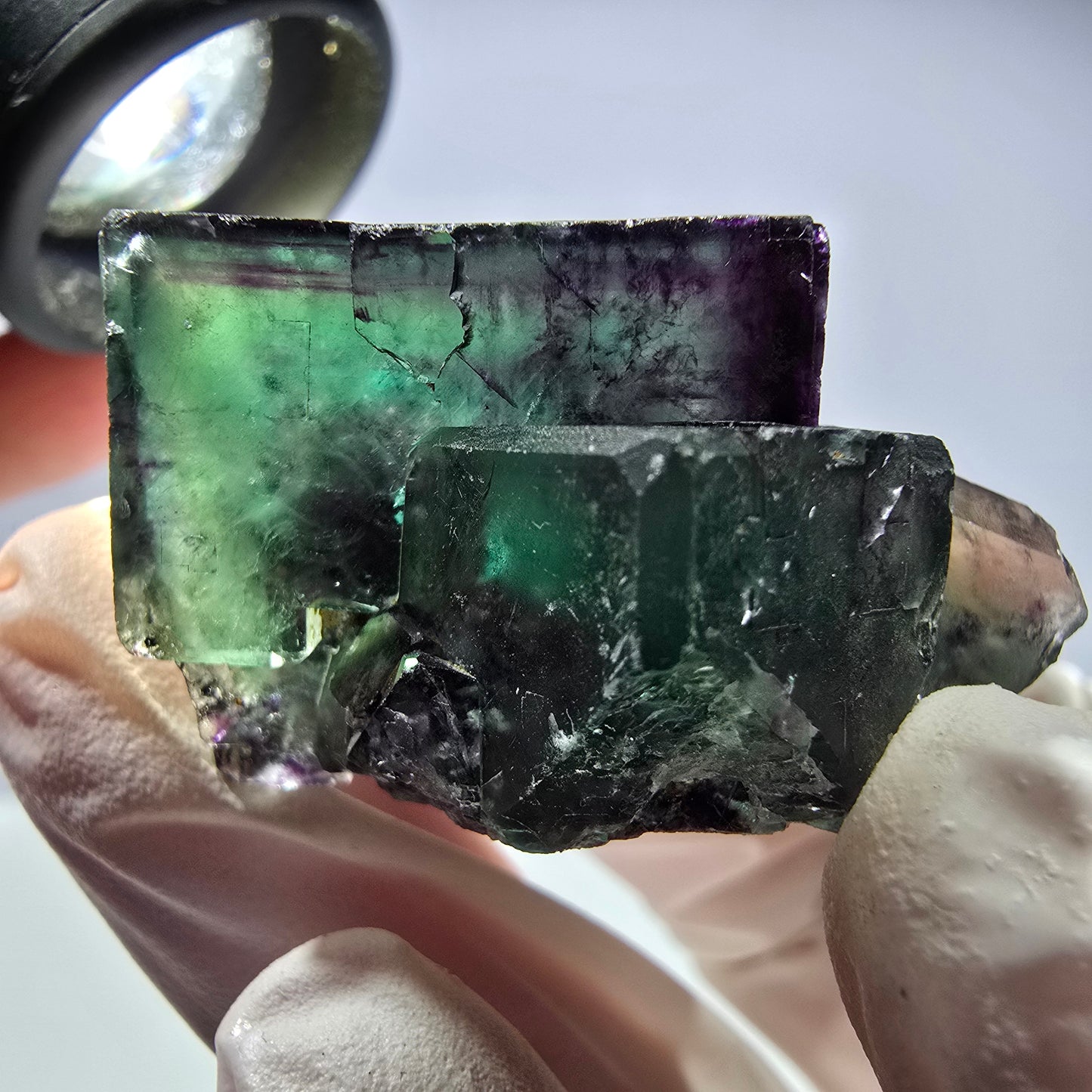 Spécimen de cube de fluorite fantôme parqueté vert violet Okorusu, Namibie 32*31*24 mm