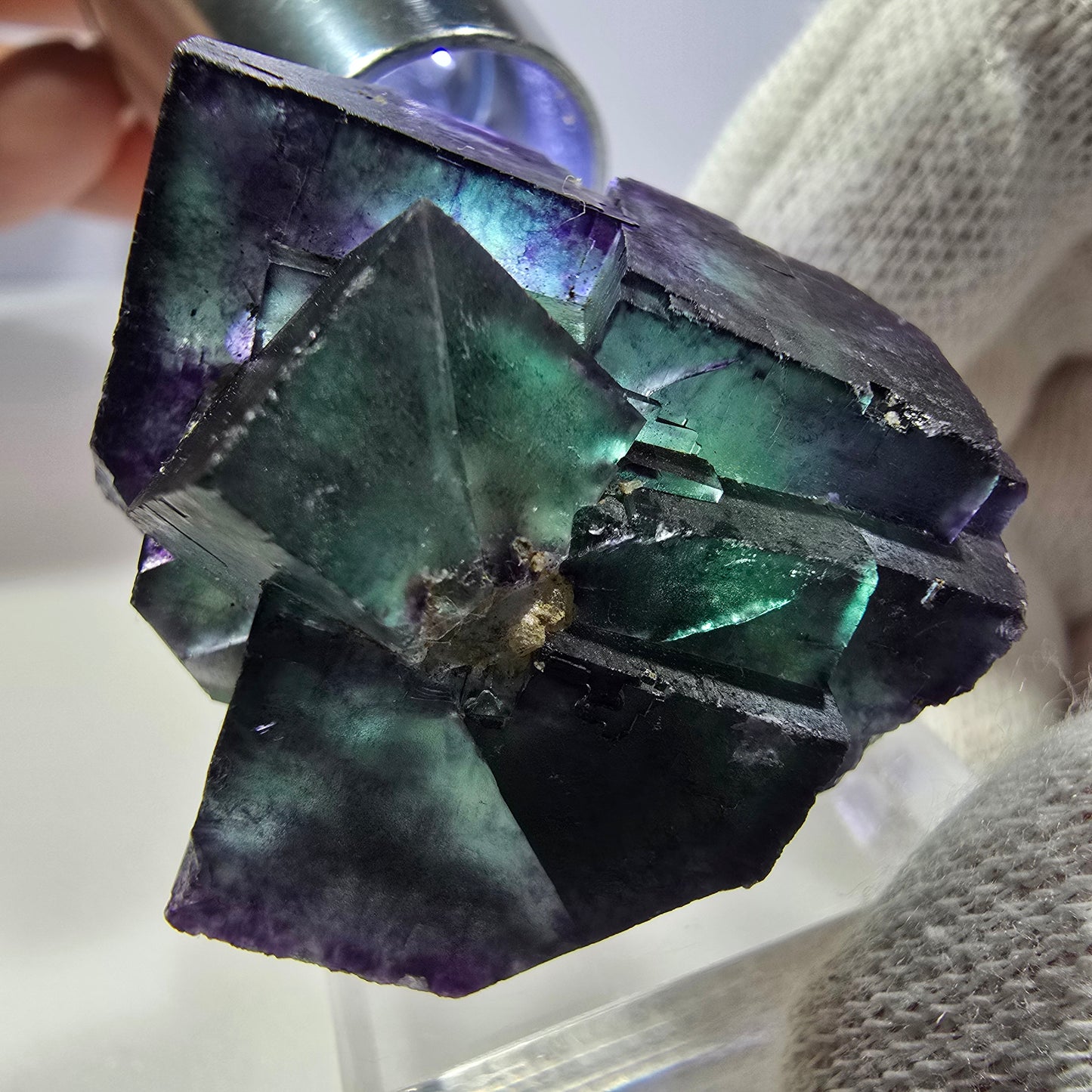 Klare Phantom Fluorit Würfel Stufe zonal grün lila Okorusu, Namibia 33*28*26mm