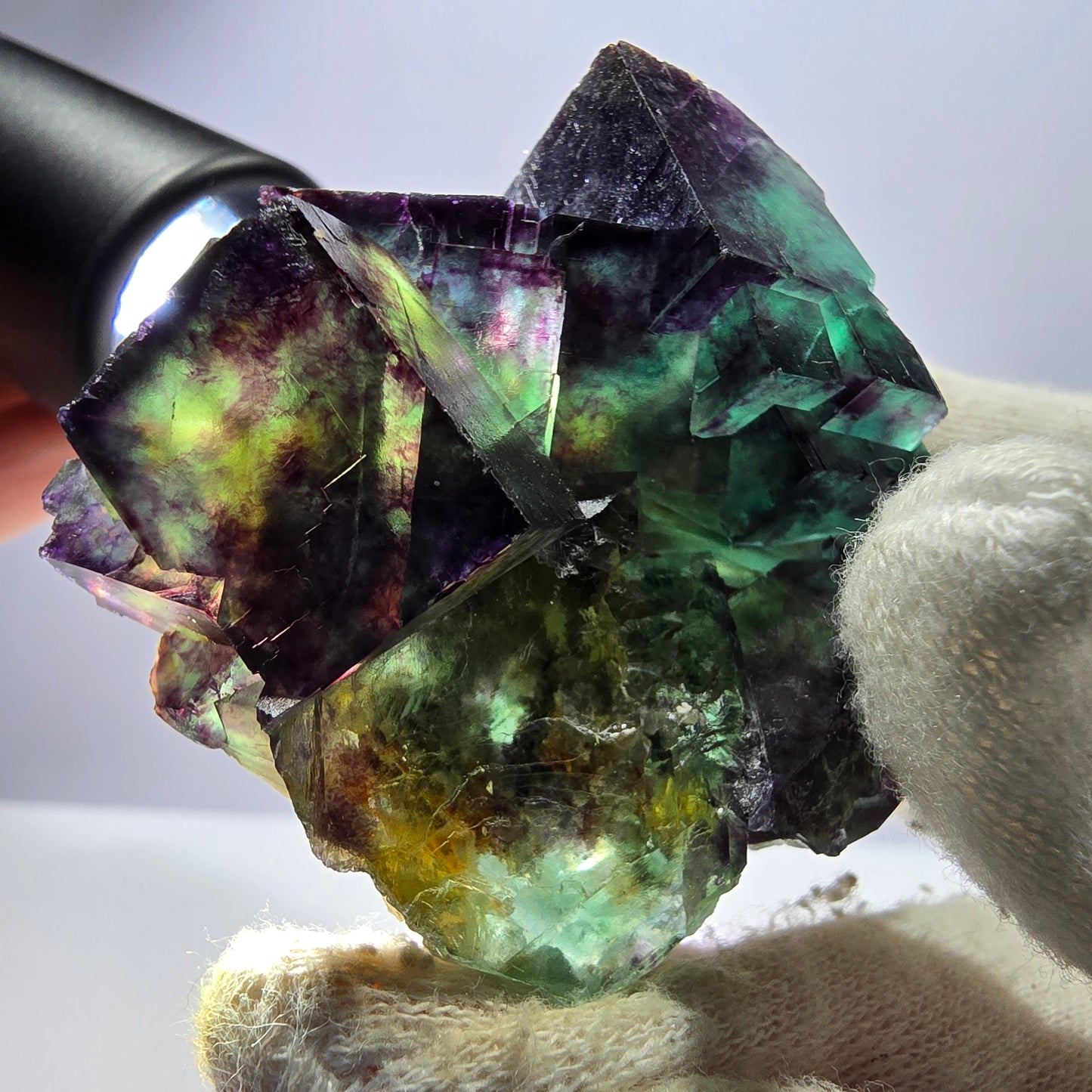 Phantom Fluorit Würfel Stufe parkettiert zonal Okorusu Namibia 63*51*30mm