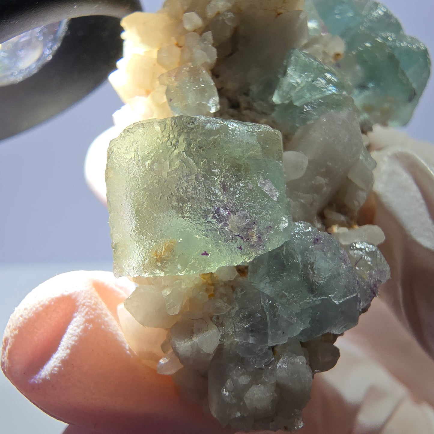 Rare cube de fluorite fantôme, spécimen de quartz vert Brandberg, Namibie, 57 x 33 x 37 mm