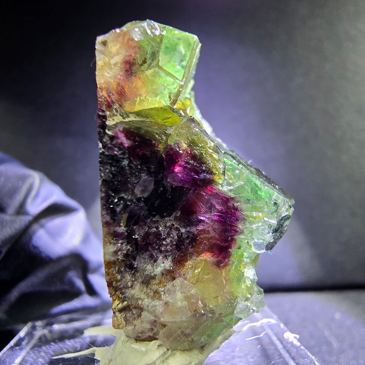Seltene Phantom Fluorit XX Würfel Stufe grün lila 30*24*15mm aus Okorusu Namibia