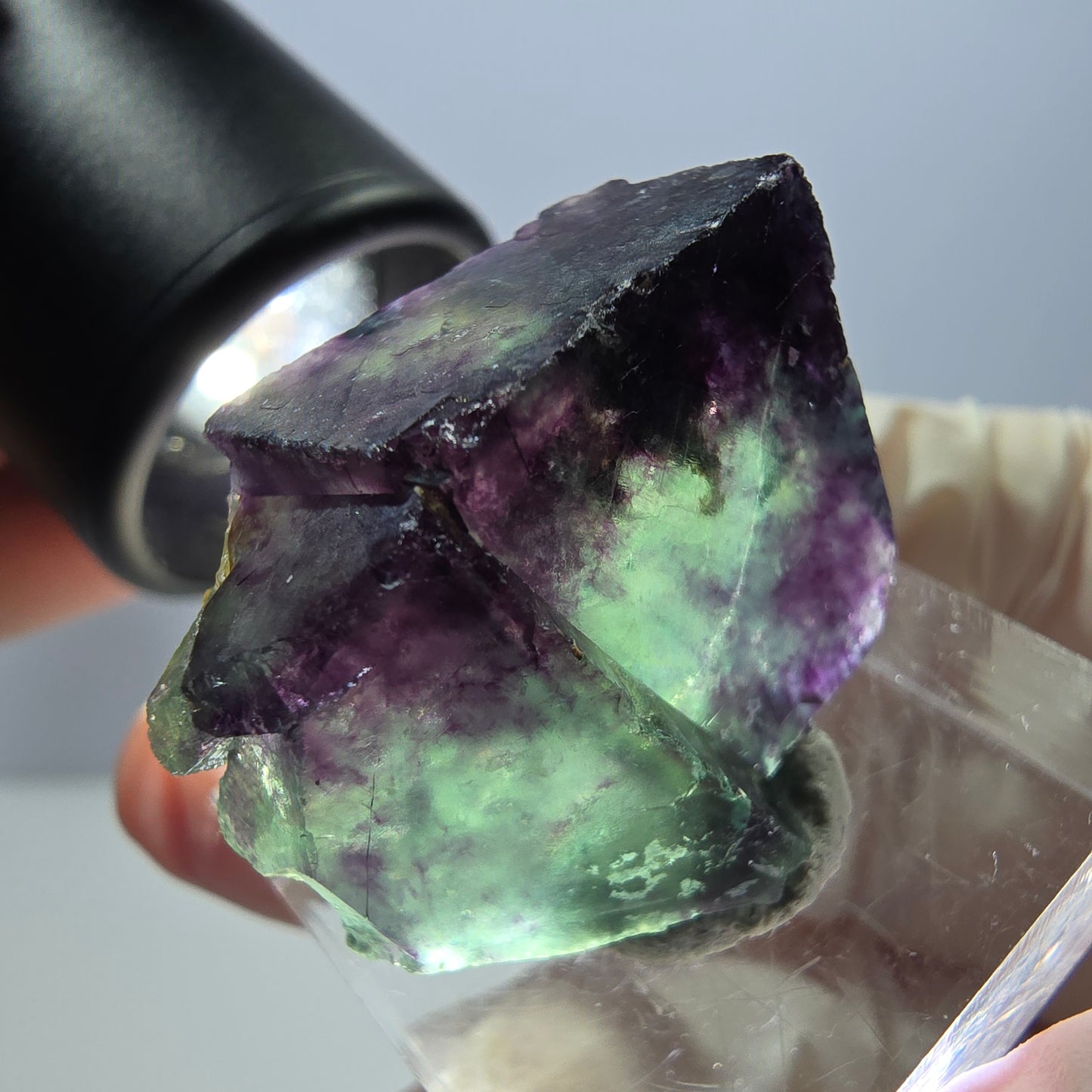 Spécimen de cube de fluorite fantôme, parqueté vert violet Okorusu, Namibie 26*22*13 mm