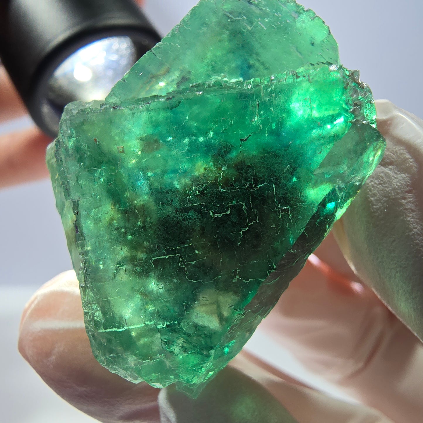 Klare Phantom Fluorit Würfel Stufe, parkettiert grün Okorusu, Namibia 43*33*25mm