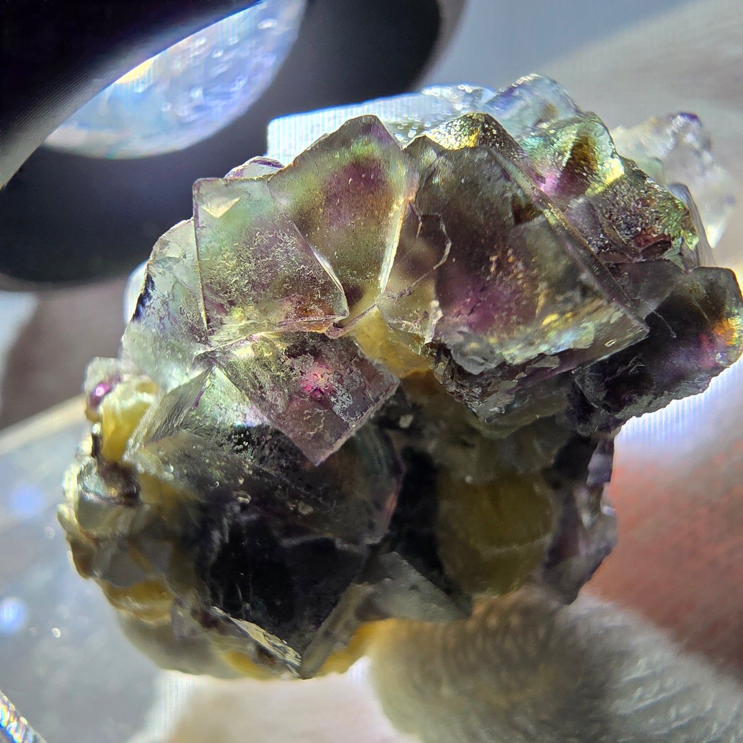 Spécimen de fluorite fantôme colorée, tourmaline scholle, muscovite, Erongo, Namibie, 33 x 29 x 23 mm