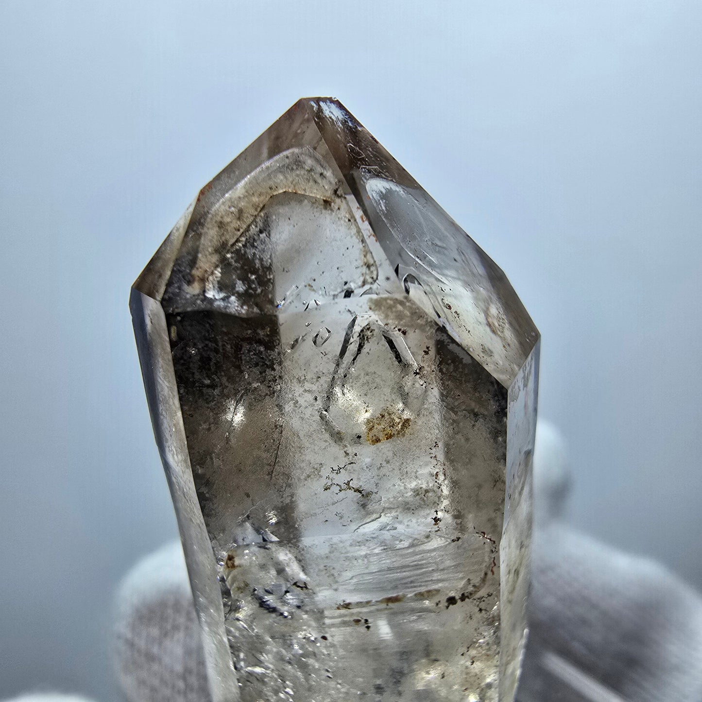 Pointe de quartz fumé Enhydro Phantom, 1x Bubble Goboboseb, Namibie 39*16*16mm