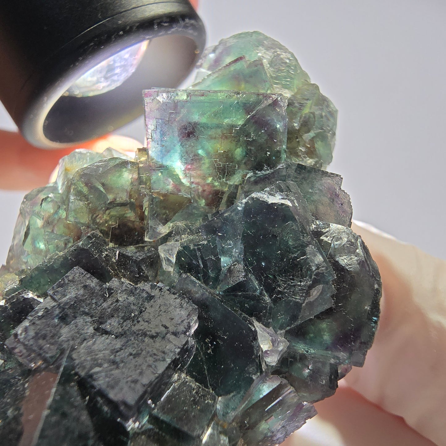 Spécimen de cube de fluorite fantôme, parqueté vert-brun Okorusu, Namibie 89 x 42 x 26 mm