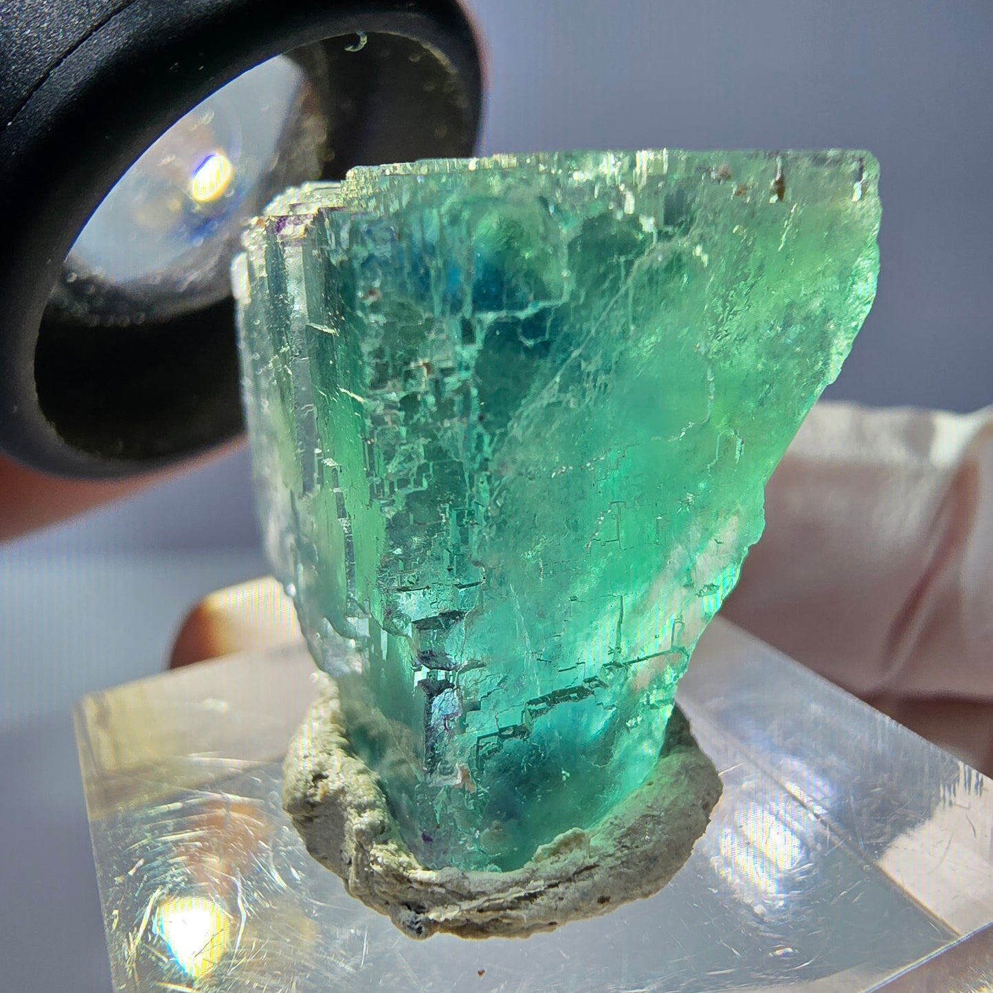 Cube de fluorite fantôme transparente parquetée, vert Okorusu, Namibie 22 x 20 x 18 mm