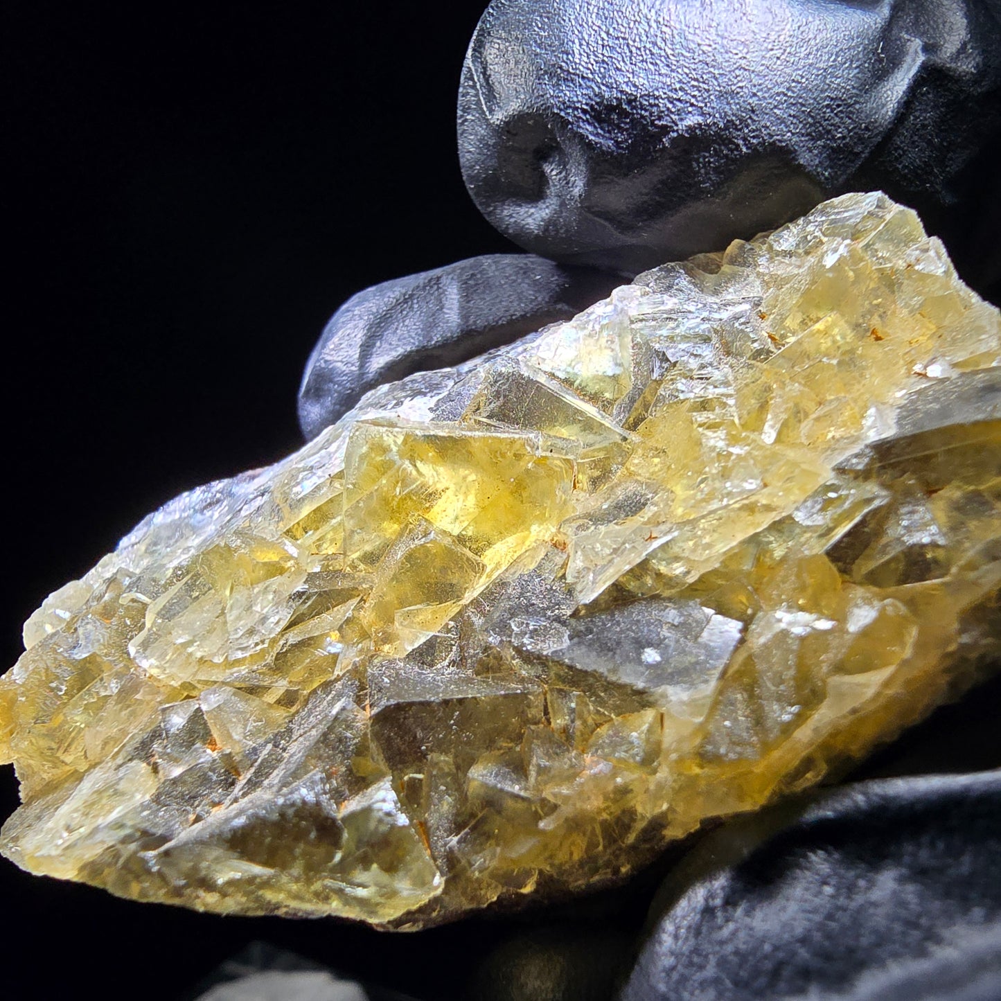 Honey Pocket Phantom Fluorite stage jaune violet Okorusu Namibie 49*27*11mm collection
