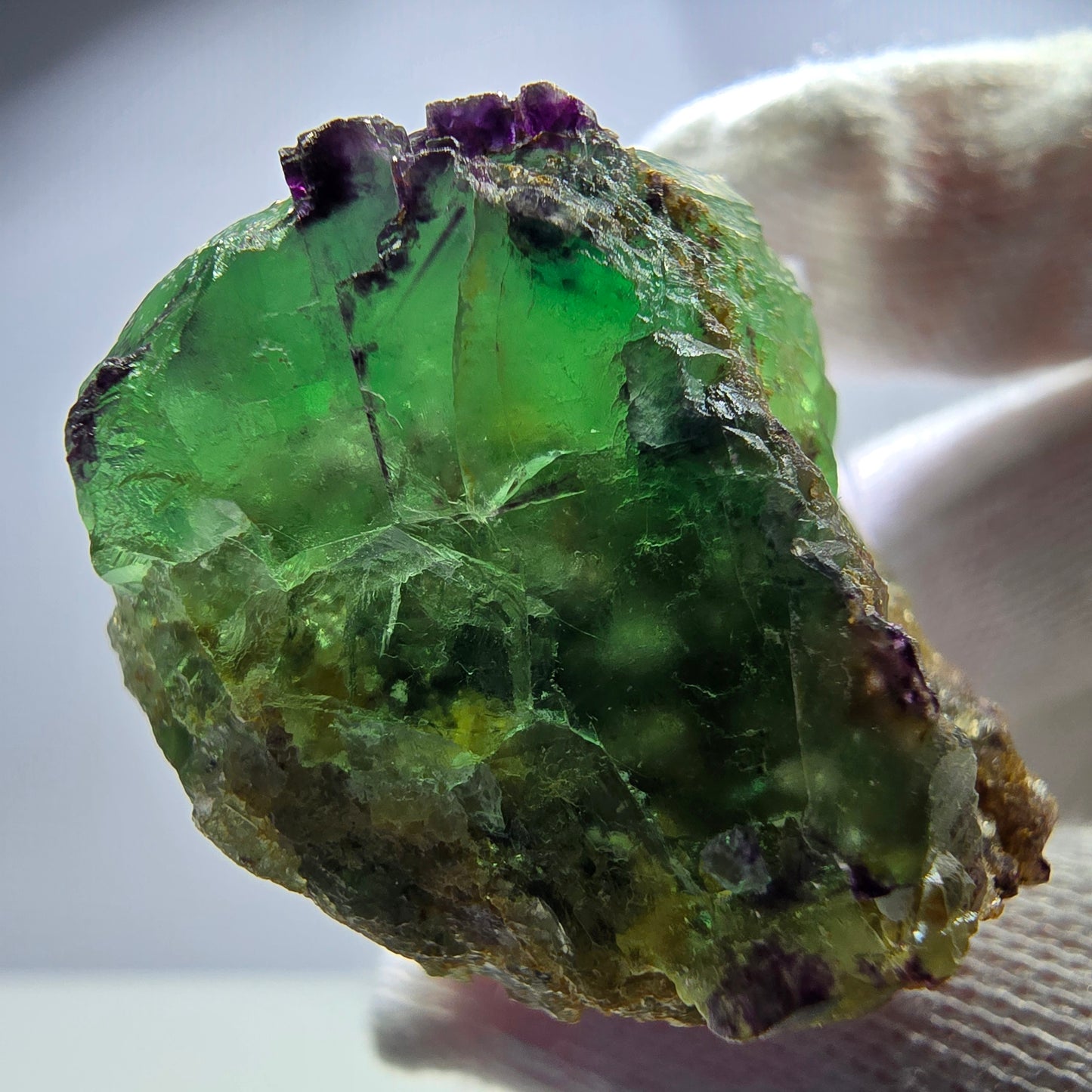 Rare cube de fluorite fantôme, vert violet zonal Okorusu, Namibie 38*35*30mm