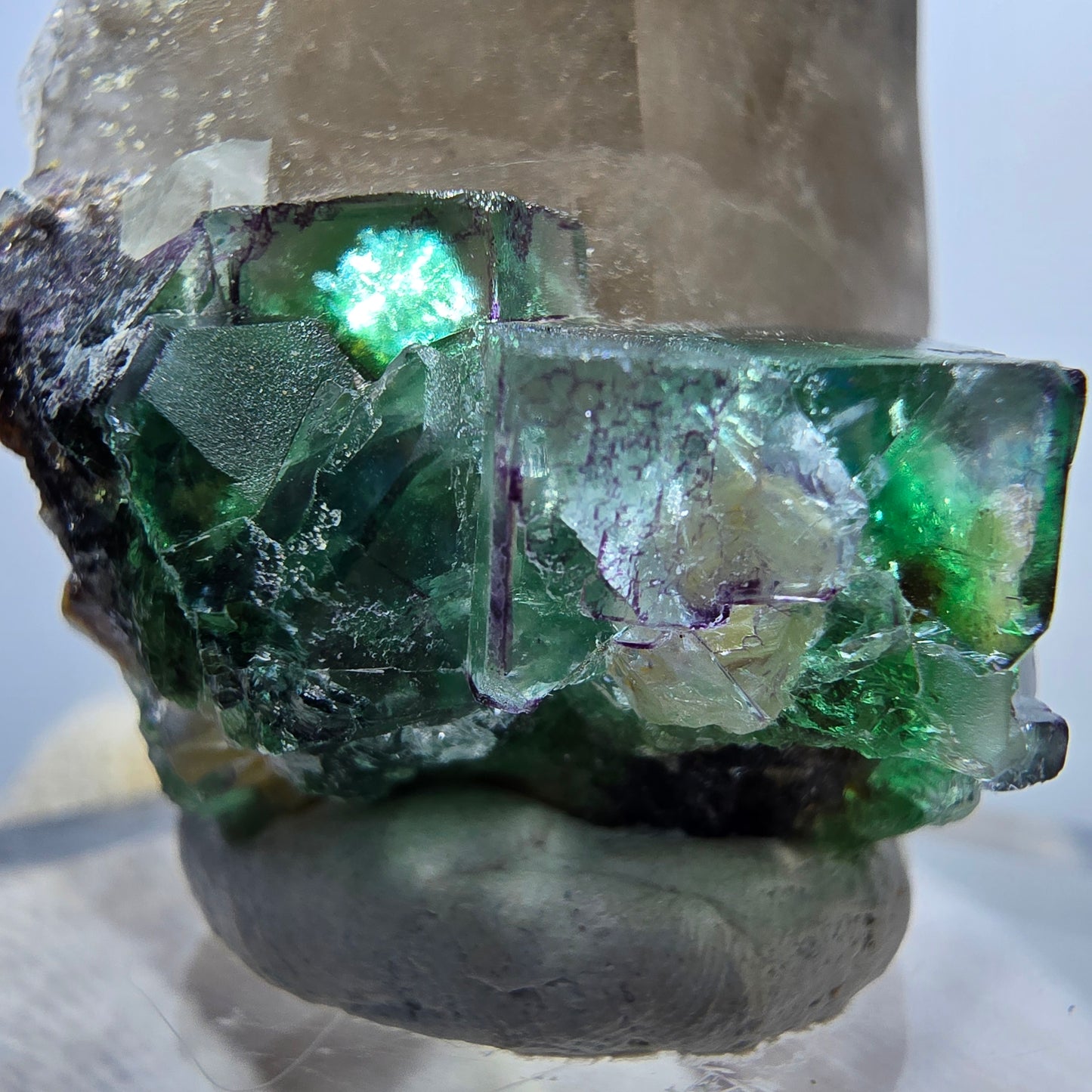 Phantom Fluorit, Rauchquarz, Hyalit, Schörl Turmalin Erongo, Namibia 58*41*26mm